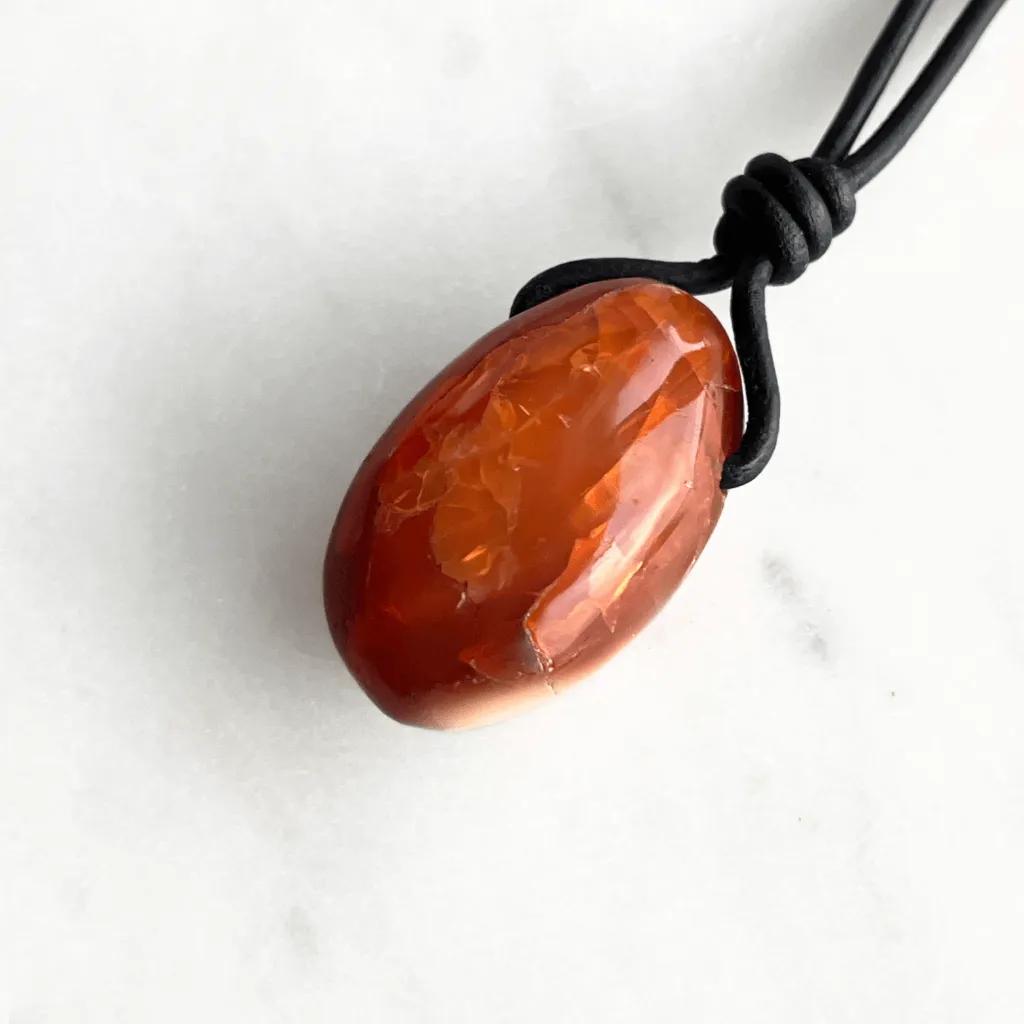 Carnelian Drop Gemstone Pendant Necklace - Fiery Vitality