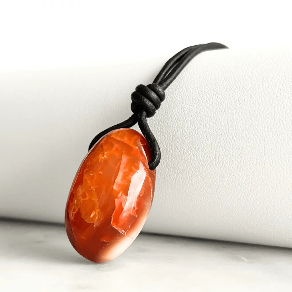 Carnelian Drop Gemstone Pendant Necklace - Fiery Vitality