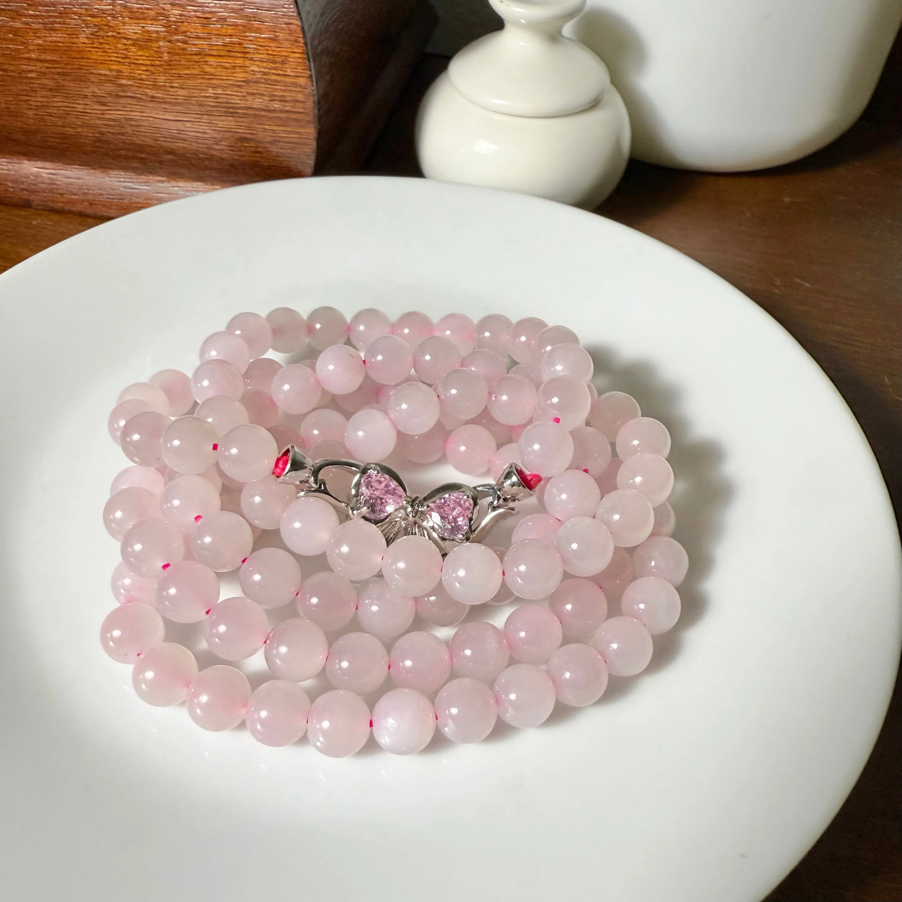 Certified genuine pink Hetian jade Nephrite Jade necklace 34 inches - 108 8mm beads