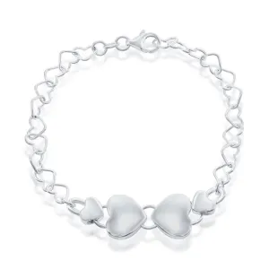 Classic Women's Bracelet - Sterling Silver Link with 4 Center Hearts | S-4587