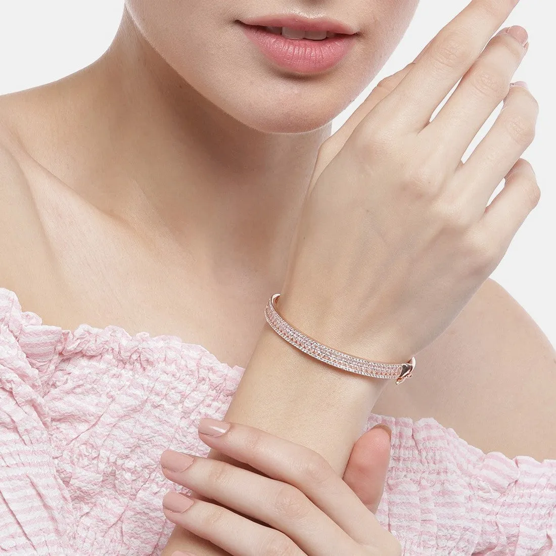 CZ Rose Gold Plated 925 Sterling Silver Kada Bracelet
