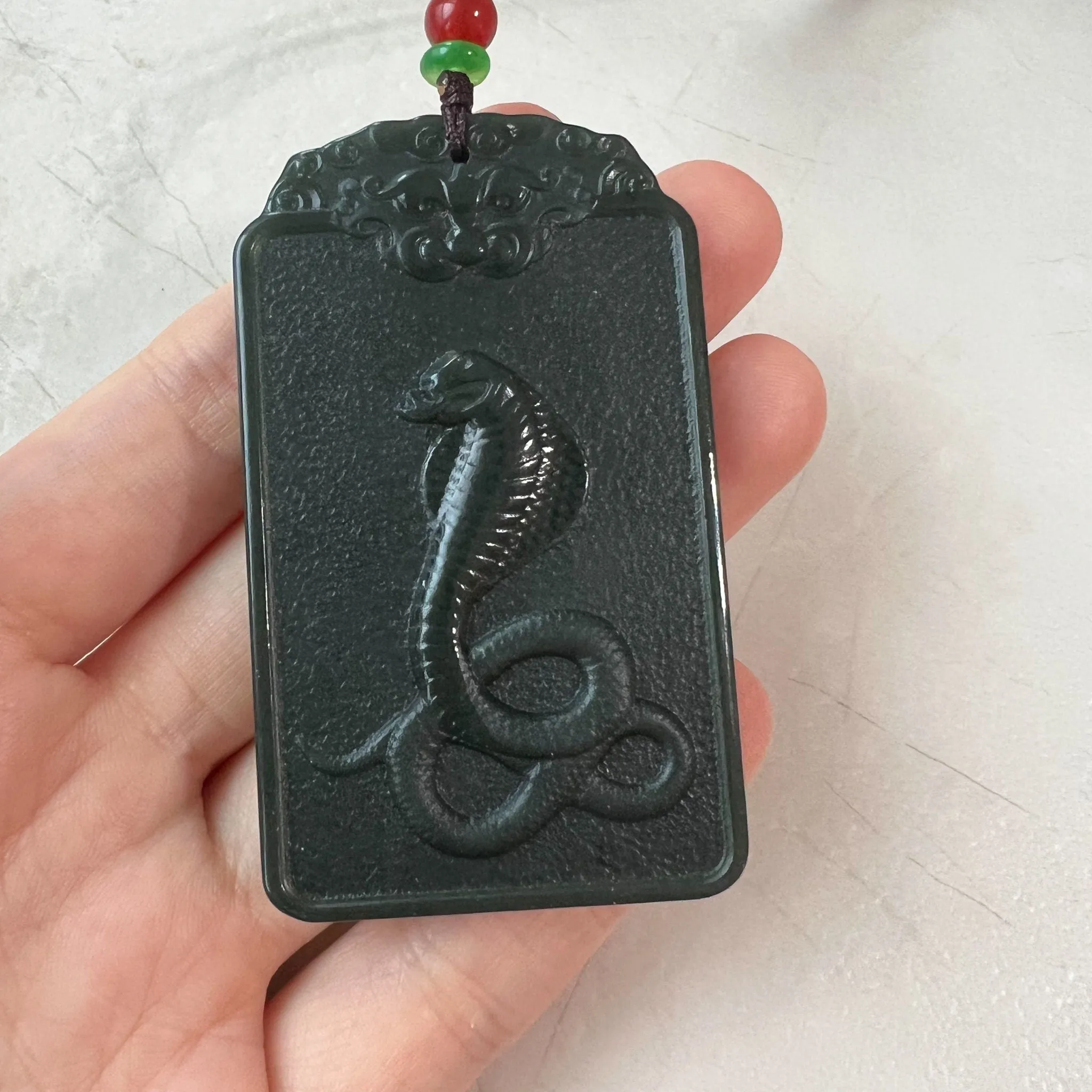 Dark Green Nephrite Jade Samantabhadra Buddha bodhisattva with elephant, Pu Xian, Phổ Hiền Bồ Tát, Snake Pendant Necklace,RM-1221-1649702412