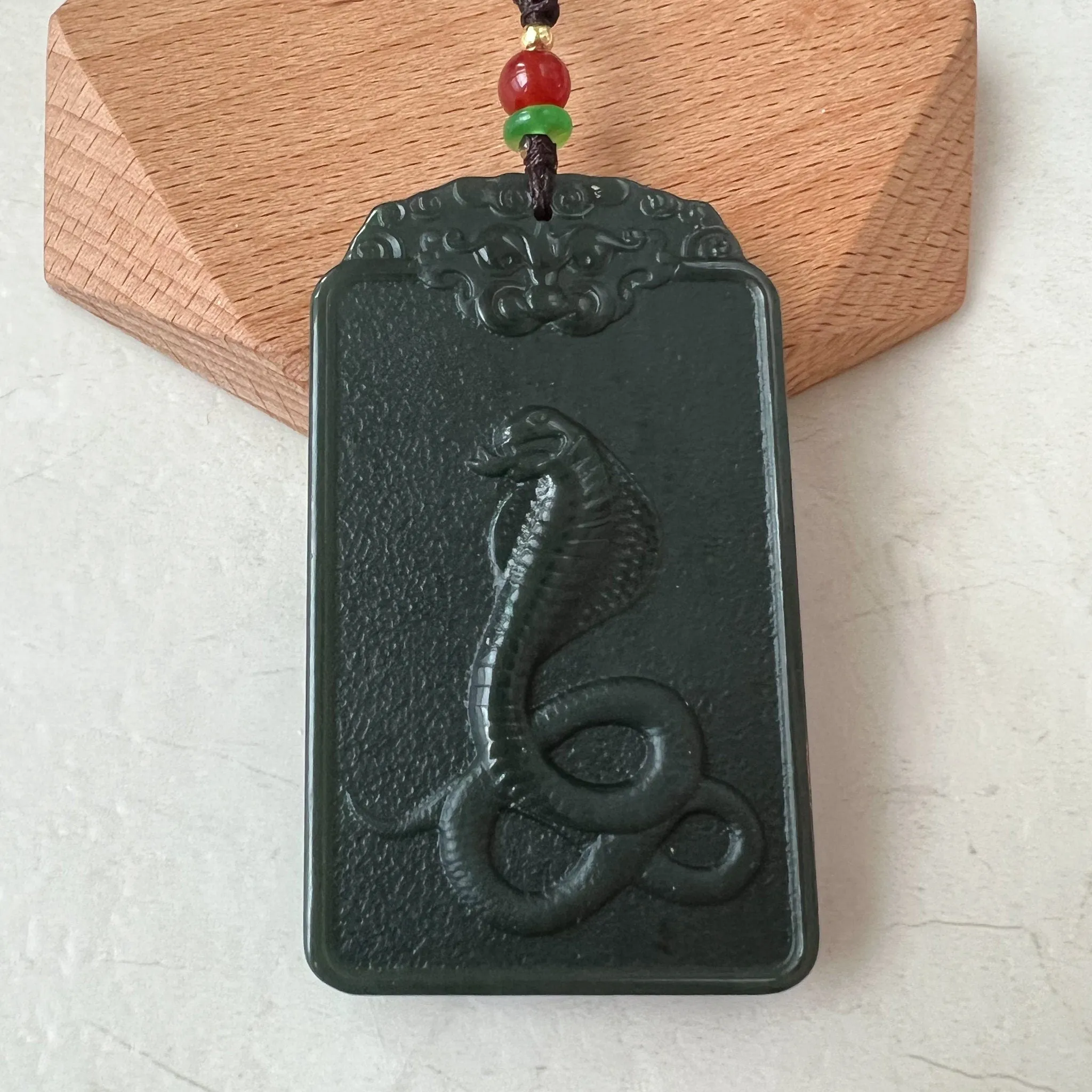 Dark Green Nephrite Jade Samantabhadra Buddha bodhisattva with elephant, Pu Xian, Phổ Hiền Bồ Tát, Snake Pendant Necklace,RM-1221-1649702412