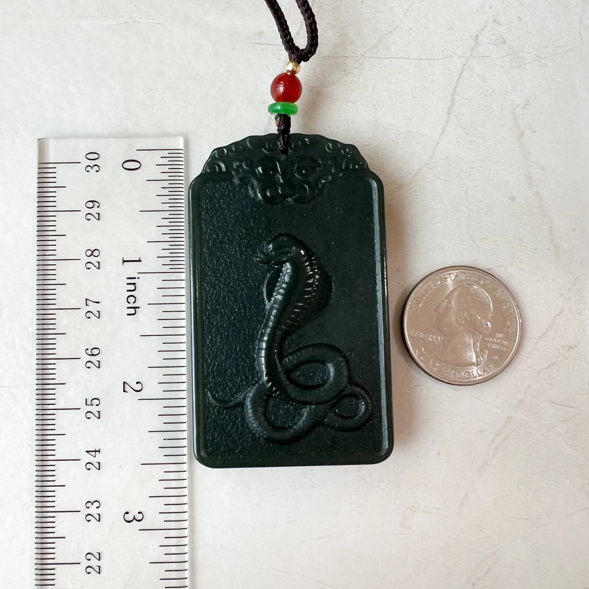 Dark Green Nephrite Jade Samantabhadra Buddha bodhisattva with elephant, Pu Xian, Phổ Hiền Bồ Tát, Snake Pendant Necklace,RM-1221-1649702412