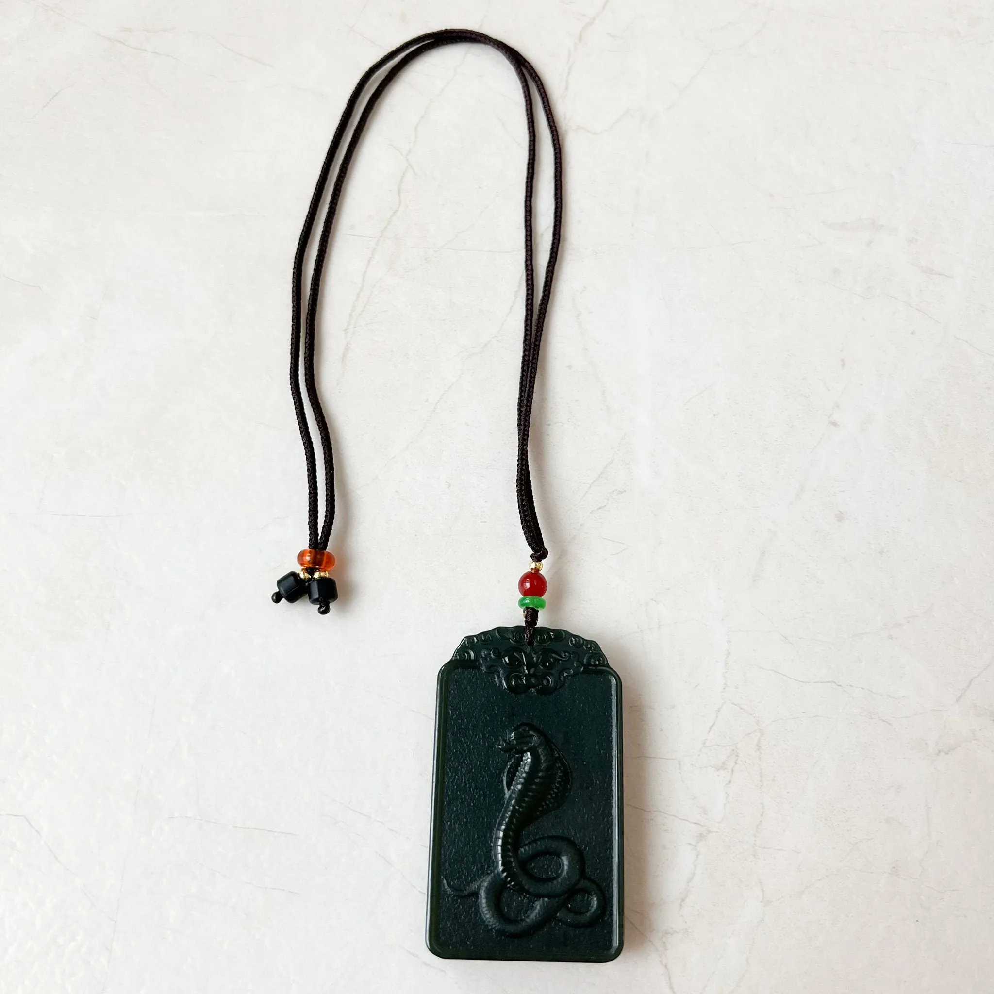 Dark Green Nephrite Jade Samantabhadra Buddha bodhisattva with elephant, Pu Xian, Phổ Hiền Bồ Tát, Snake Pendant Necklace,RM-1221-1649702412