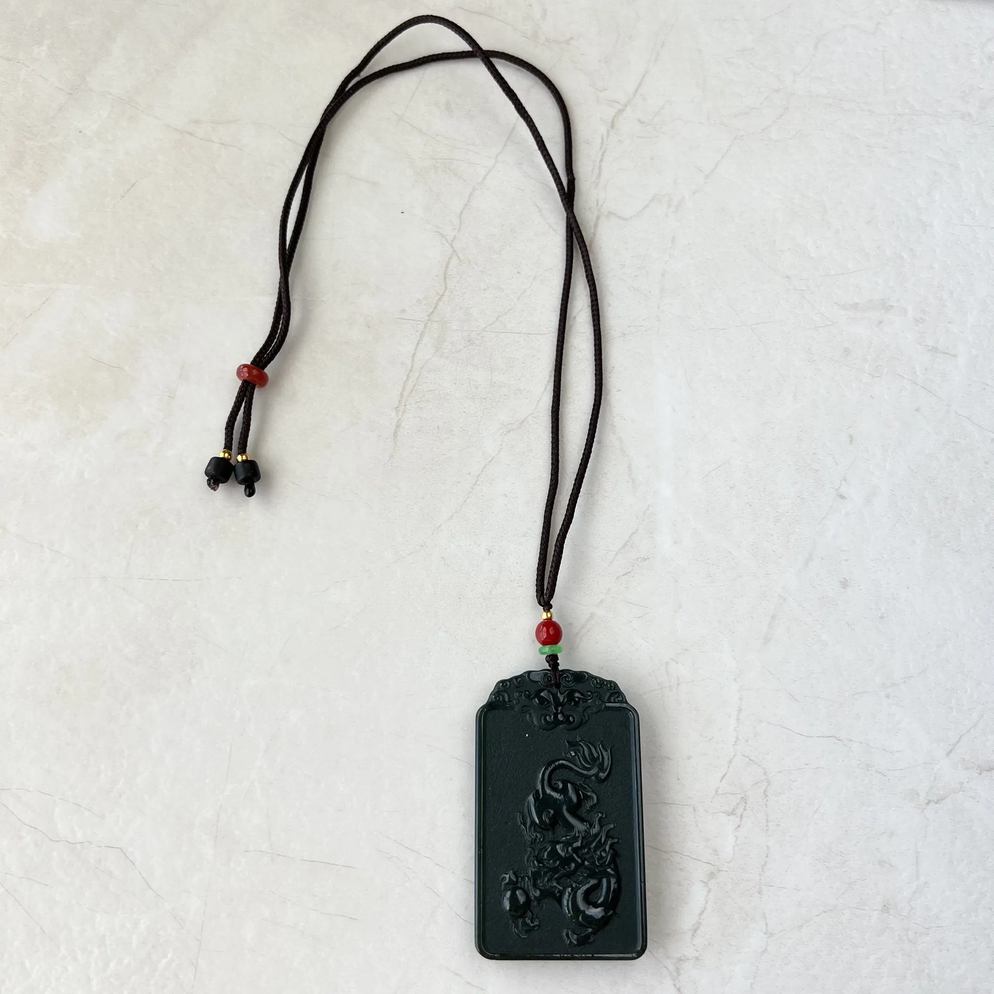 Dark Green Nephrite Jade Samantabhadra Buddha bodhisattva with elephant, Pu Xian, Phổ Hiền Bồ Tát,Dragon Pendant Necklace,RM-1221-1649390389