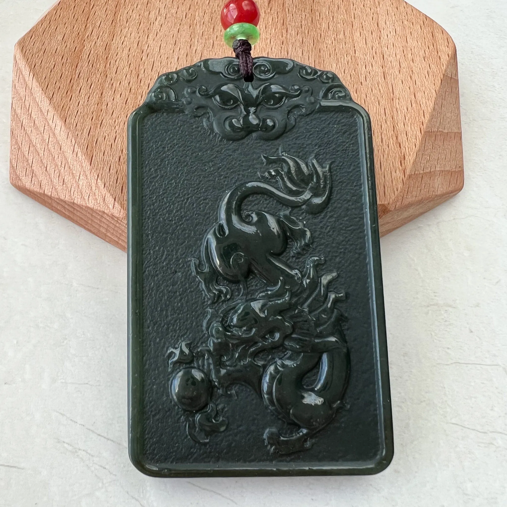 Dark Green Nephrite Jade Samantabhadra Buddha bodhisattva with elephant, Pu Xian, Phổ Hiền Bồ Tát,Dragon Pendant Necklace,RM-1221-1649390389