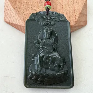 Dark Green Nephrite Jade Samantabhadra Buddha bodhisattva with elephant, Pu Xian, Phổ Hiền Bồ Tát,Dragon Pendant Necklace,RM-1221-1649390389