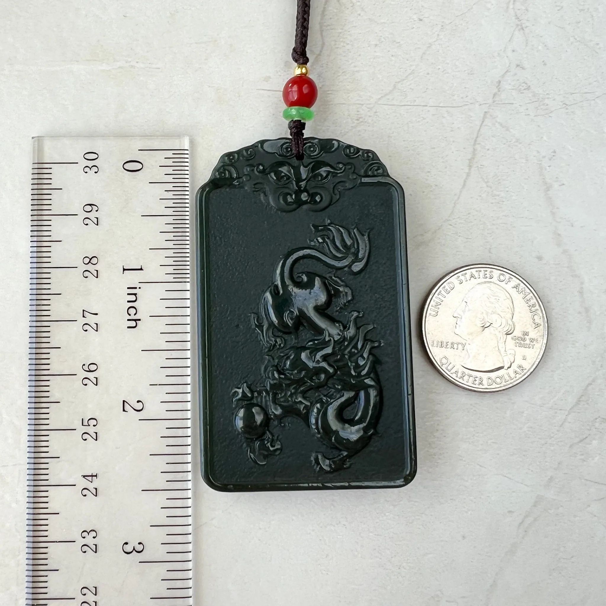 Dark Green Nephrite Jade Samantabhadra Buddha bodhisattva with elephant, Pu Xian, Phổ Hiền Bồ Tát,Dragon Pendant Necklace,RM-1221-1649390389