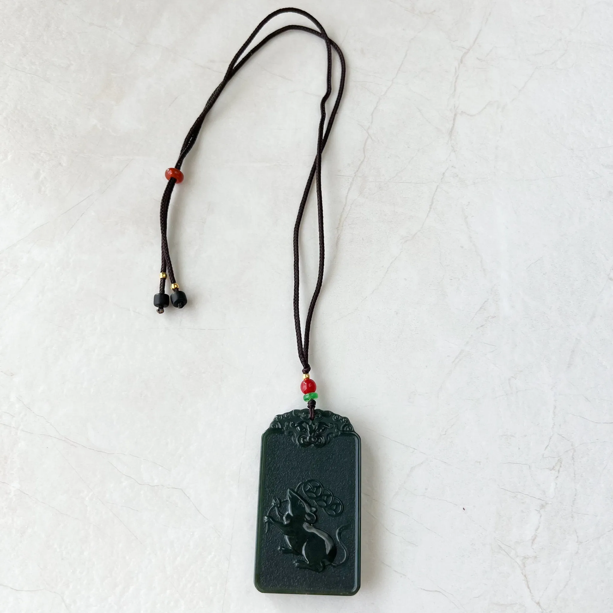 Dark Green Nephrite Jade Thousand Hand Guan Yin Necklace, Quan Am, 观音, Rat Zodiac Hand Carved Pendant, Female Buddha, RM-1221-1649436719