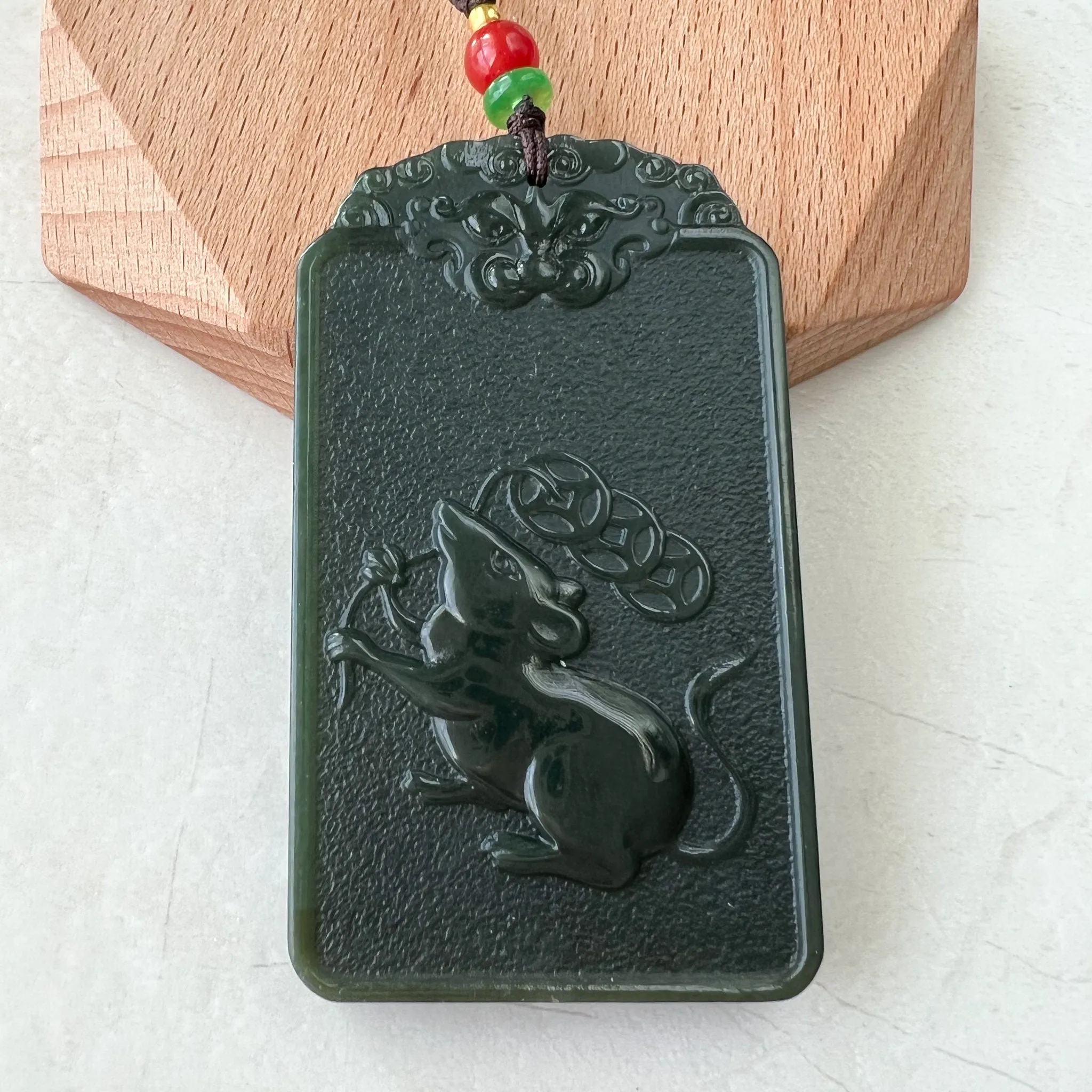 Dark Green Nephrite Jade Thousand Hand Guan Yin Necklace, Quan Am, 观音, Rat Zodiac Hand Carved Pendant, Female Buddha, RM-1221-1649436719