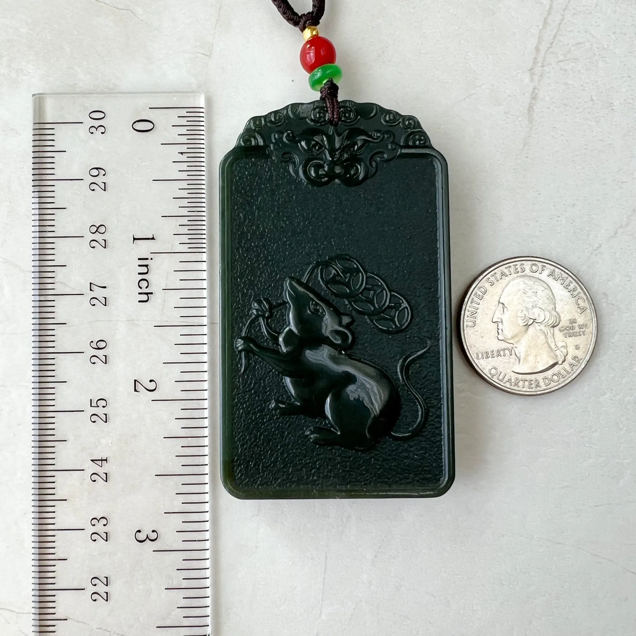 Dark Green Nephrite Jade Thousand Hand Guan Yin Necklace, Quan Am, 观音, Rat Zodiac Hand Carved Pendant, Female Buddha, RM-1221-1649436719