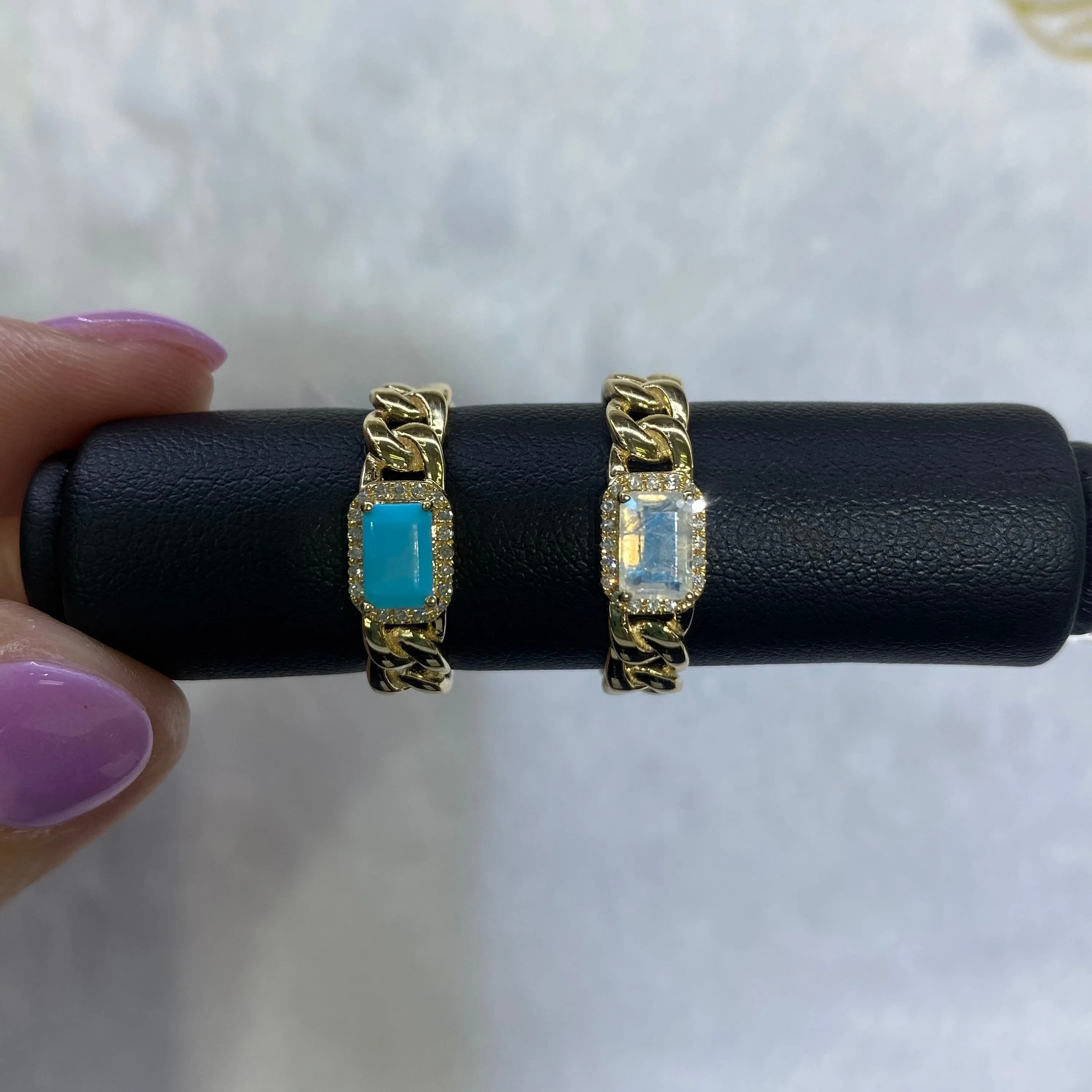 Diamond Rainbow Moonstone Ring