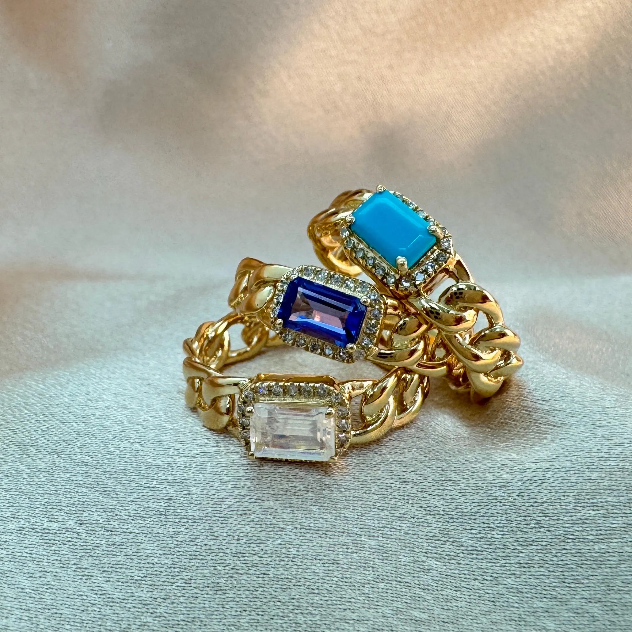 Diamond Rainbow Moonstone Ring