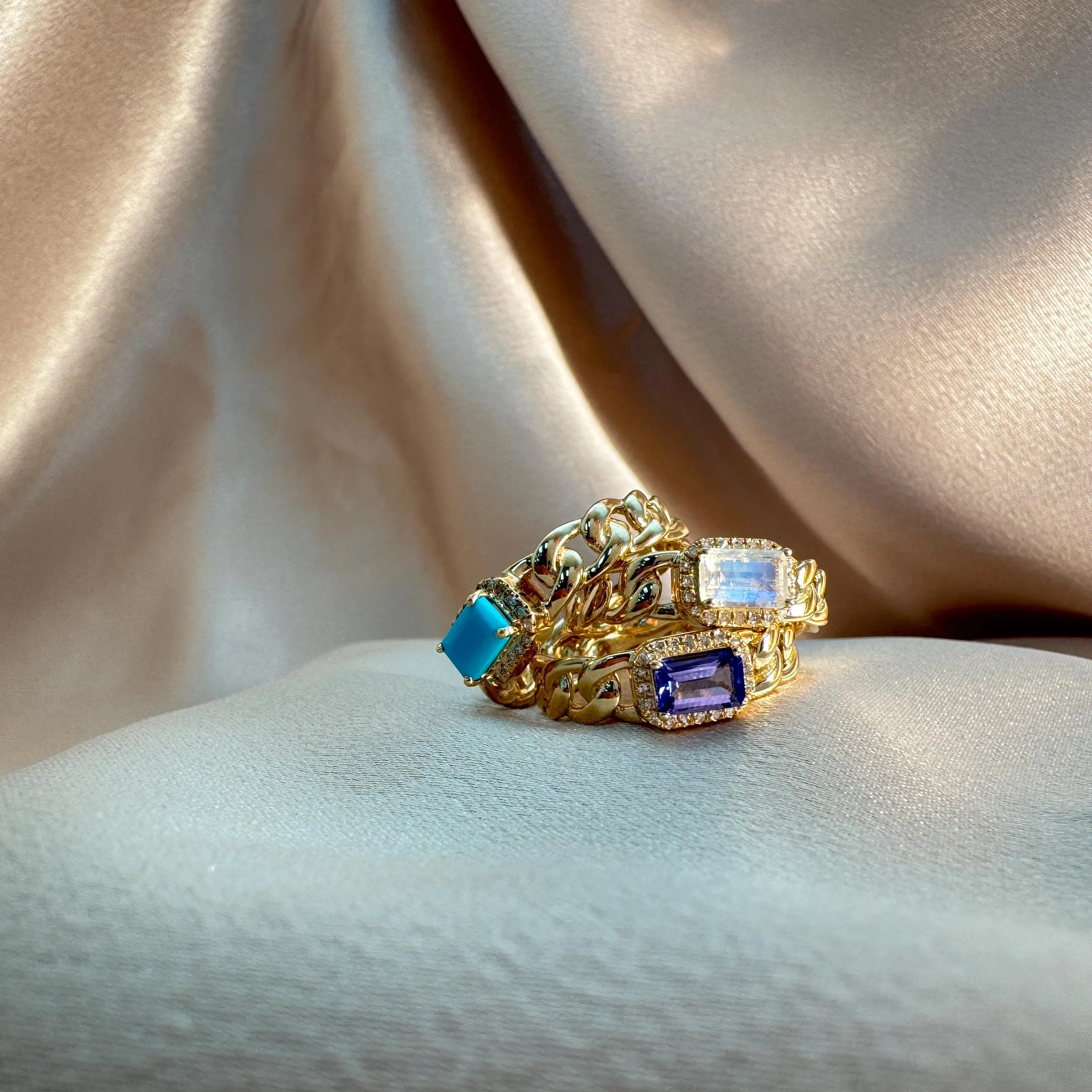 Diamond Rainbow Moonstone Ring