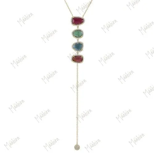 Diamond Tourmaline Necklace Free Size stone