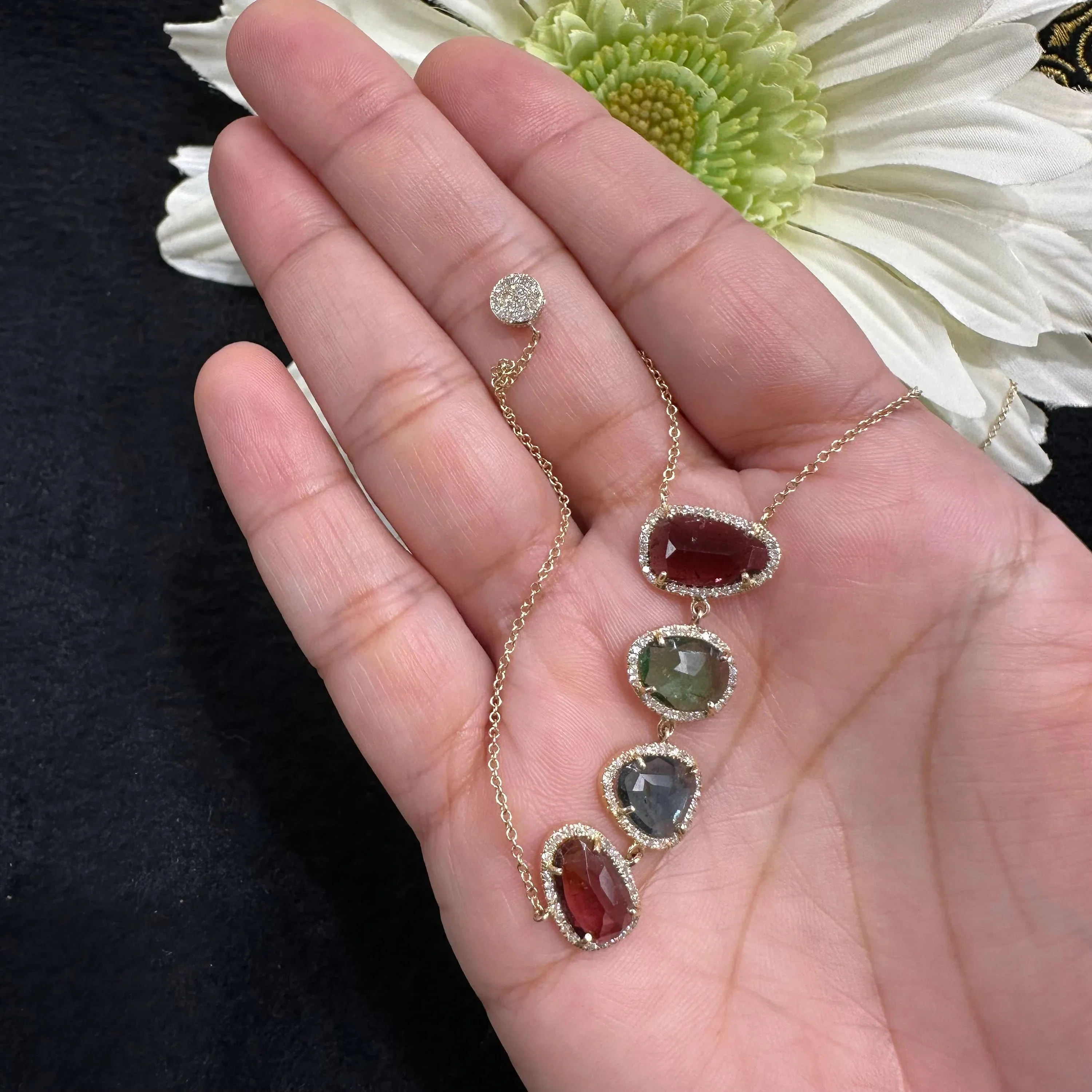 Diamond Tourmaline Necklace Free Size stone