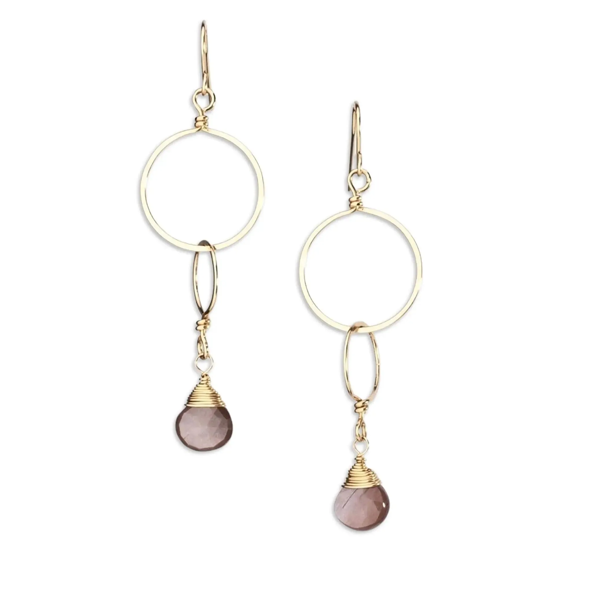 Double Circle Earrings with Chocolate Moonstone