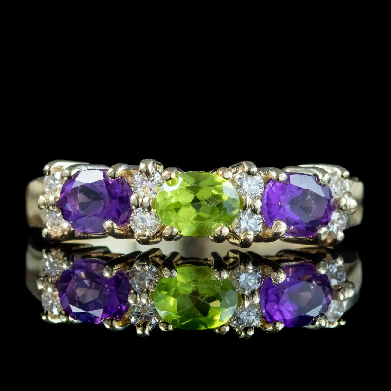 Edwardian Suffragette Style Amethyst Peridot Diamond Ring 9ct Gold