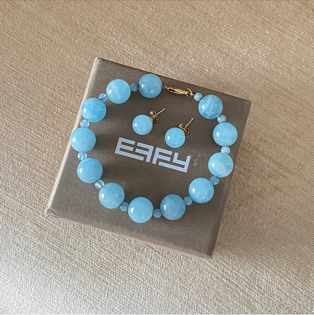 Effy Aquamarine and 14K Bead Bracelet and Earrings Set