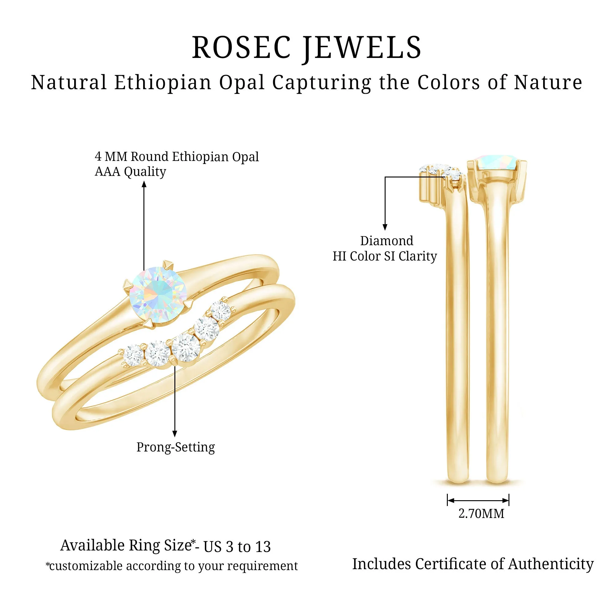 Ethiopian Opal and Diamond Minimal Wedding Ring Set
