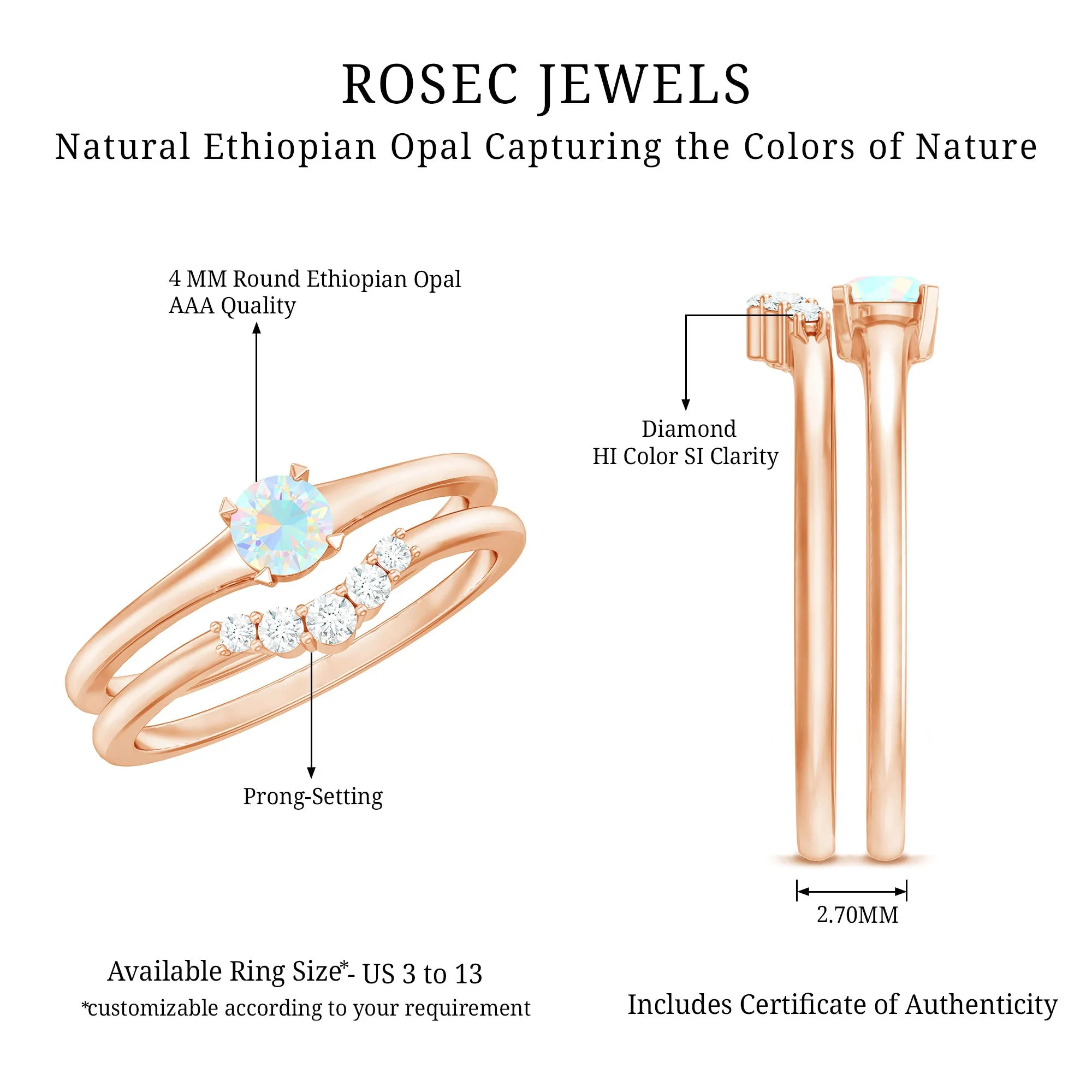 Ethiopian Opal and Diamond Minimal Wedding Ring Set