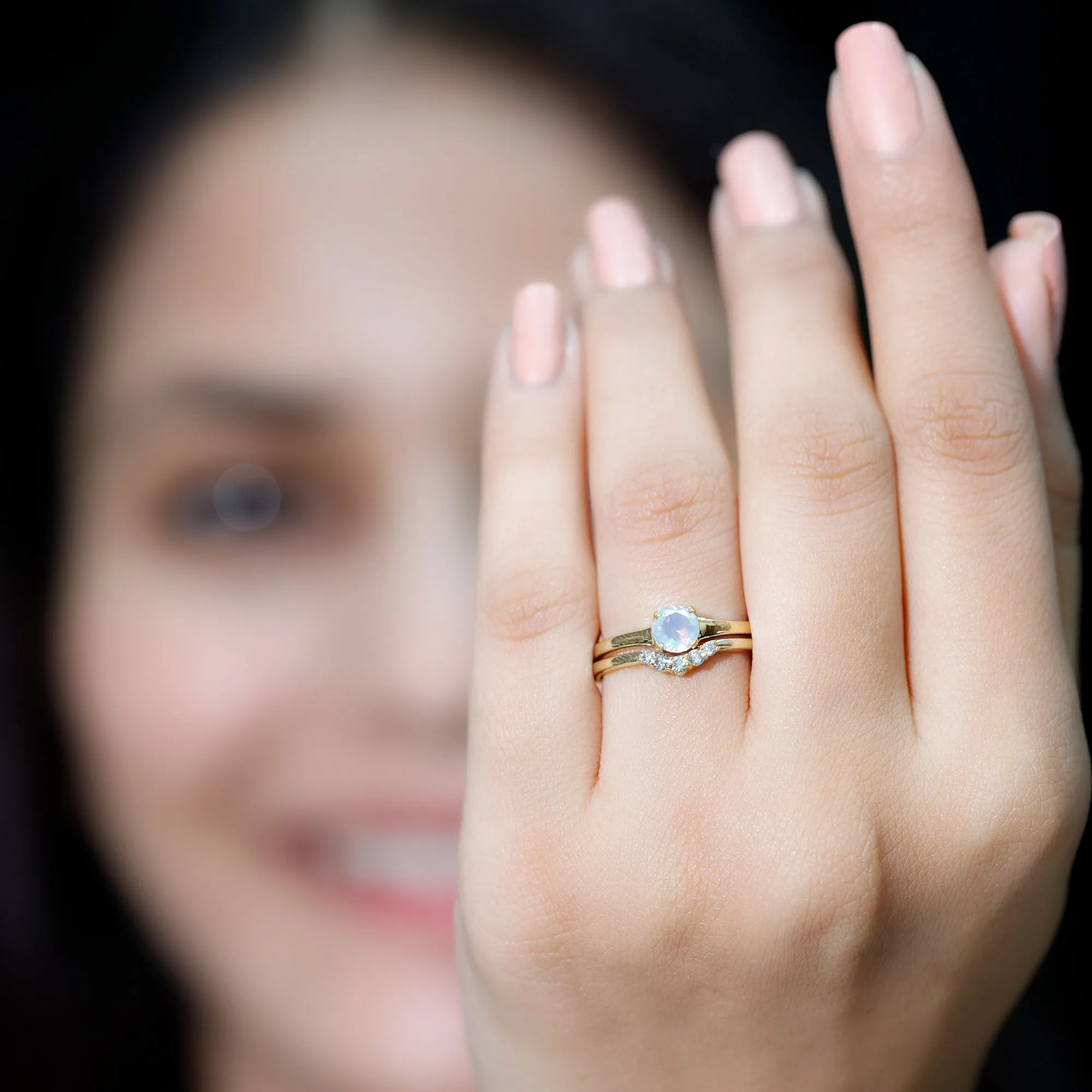 Ethiopian Opal and Diamond Minimal Wedding Ring Set