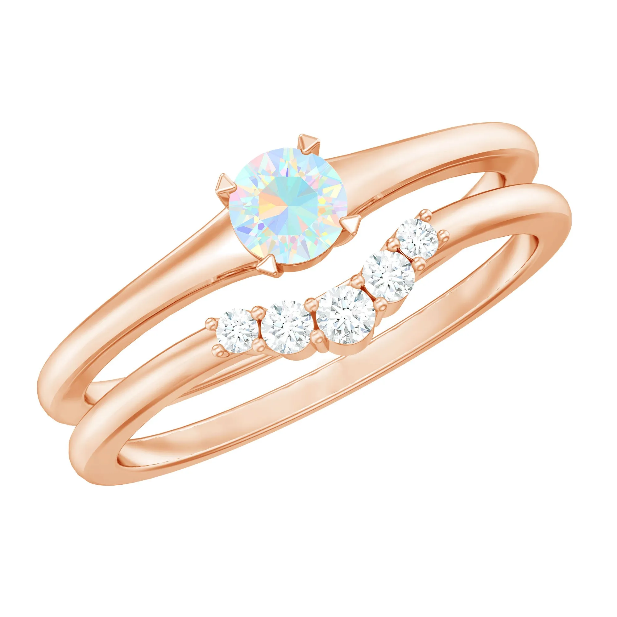 Ethiopian Opal and Diamond Minimal Wedding Ring Set