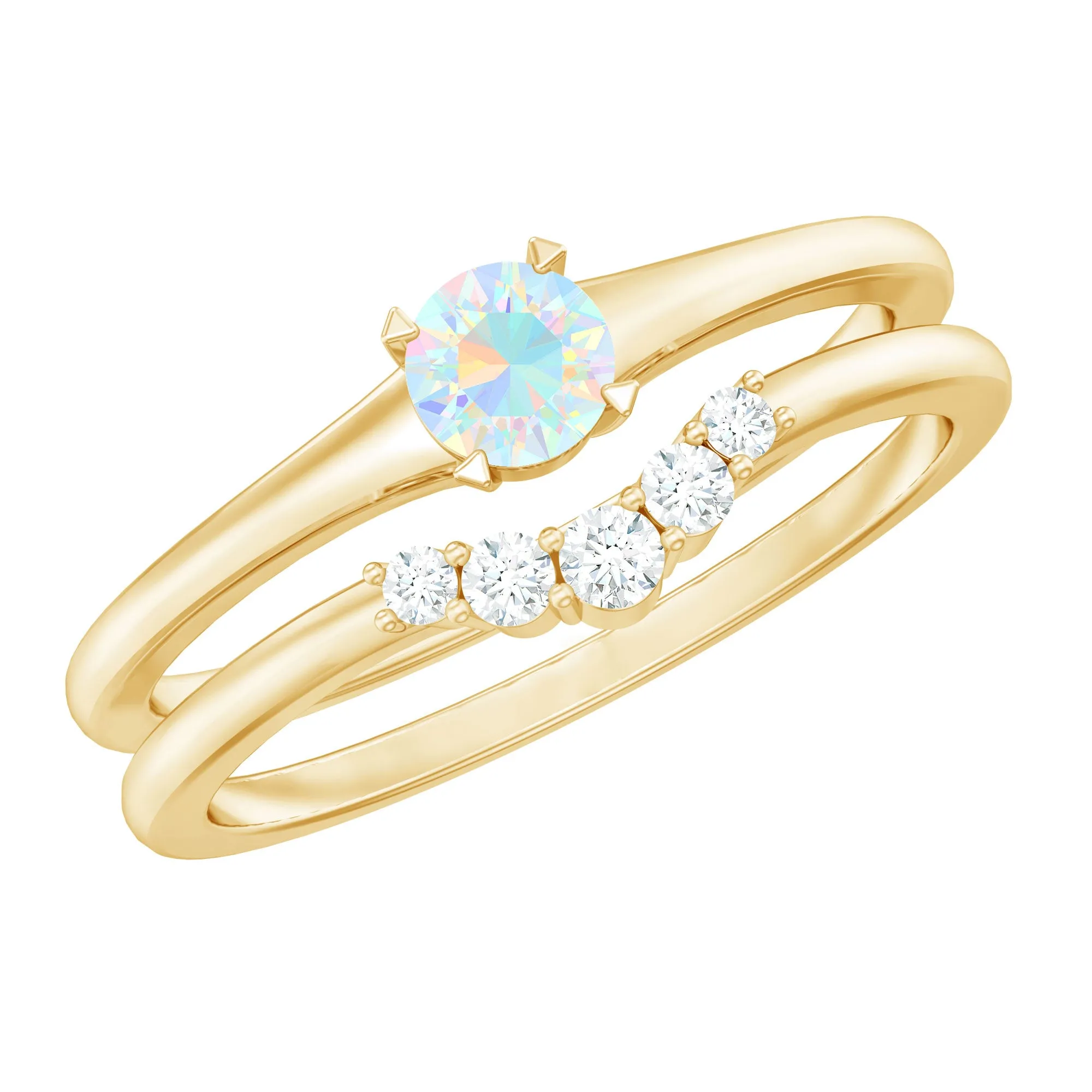 Ethiopian Opal and Diamond Minimal Wedding Ring Set