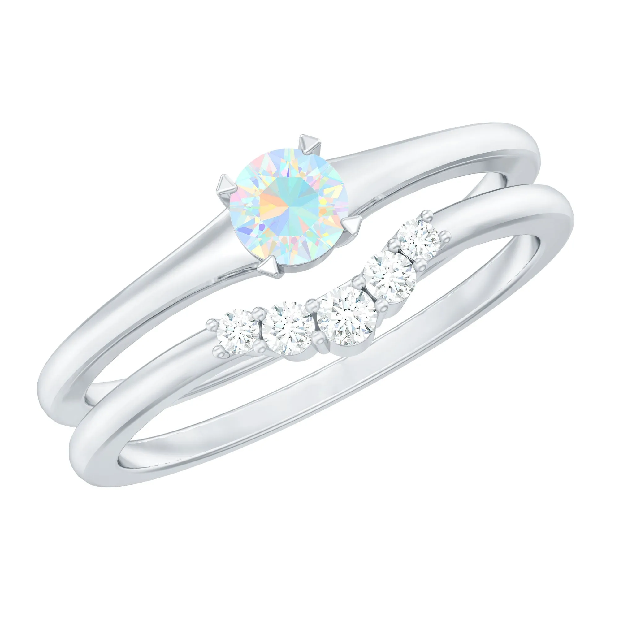 Ethiopian Opal and Diamond Minimal Wedding Ring Set