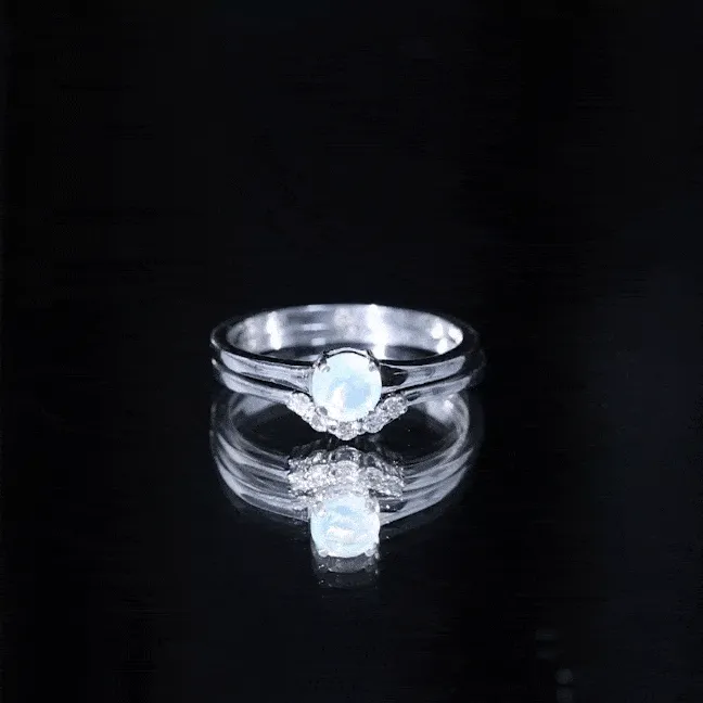 Ethiopian Opal and Diamond Minimal Wedding Ring Set