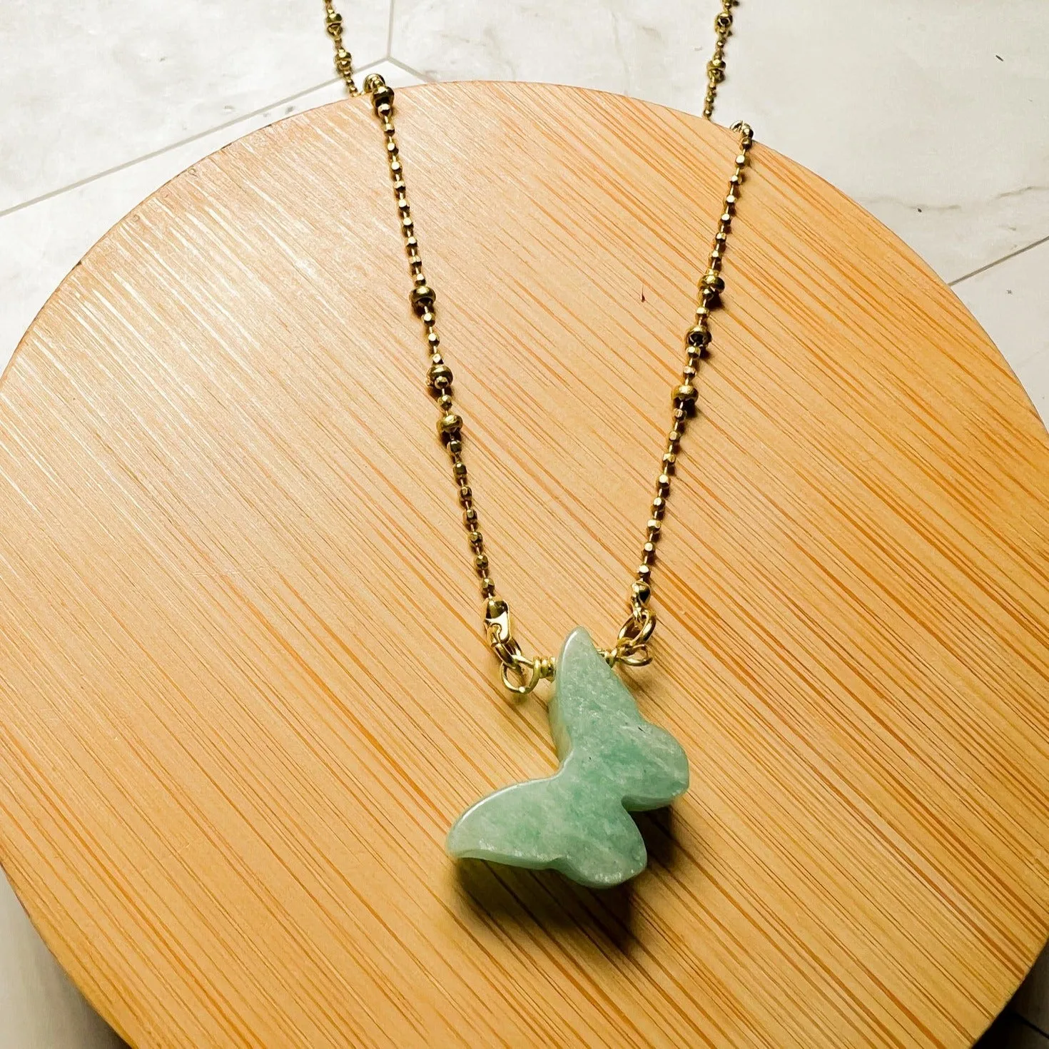 Fae: Carved Gemstone Butterfly Necklace