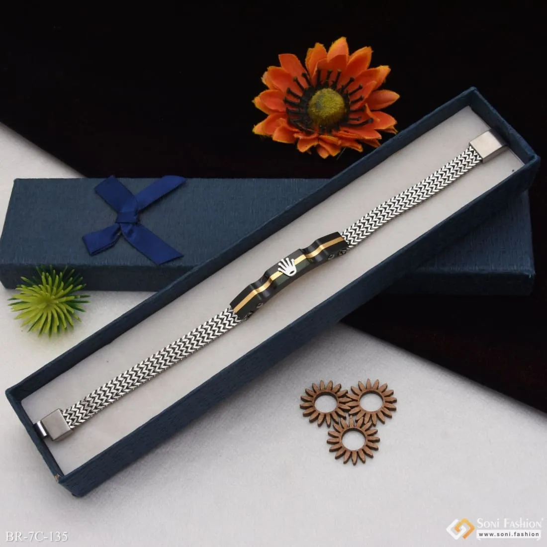 Fancy Design High-Quality Golden Black & Silver Color Bracelet for Men - Style C135