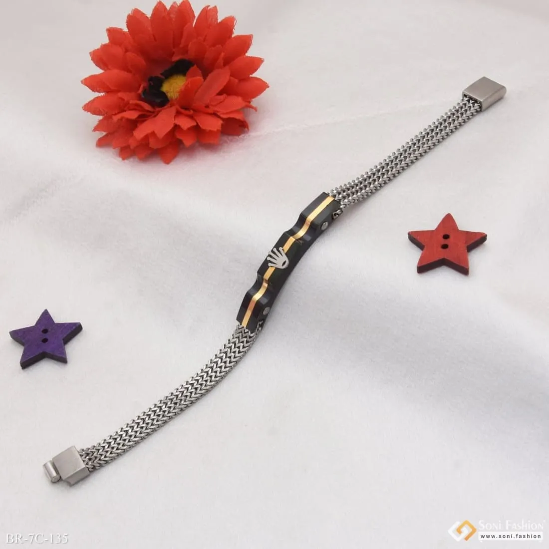 Fancy Design High-Quality Golden Black & Silver Color Bracelet for Men - Style C135
