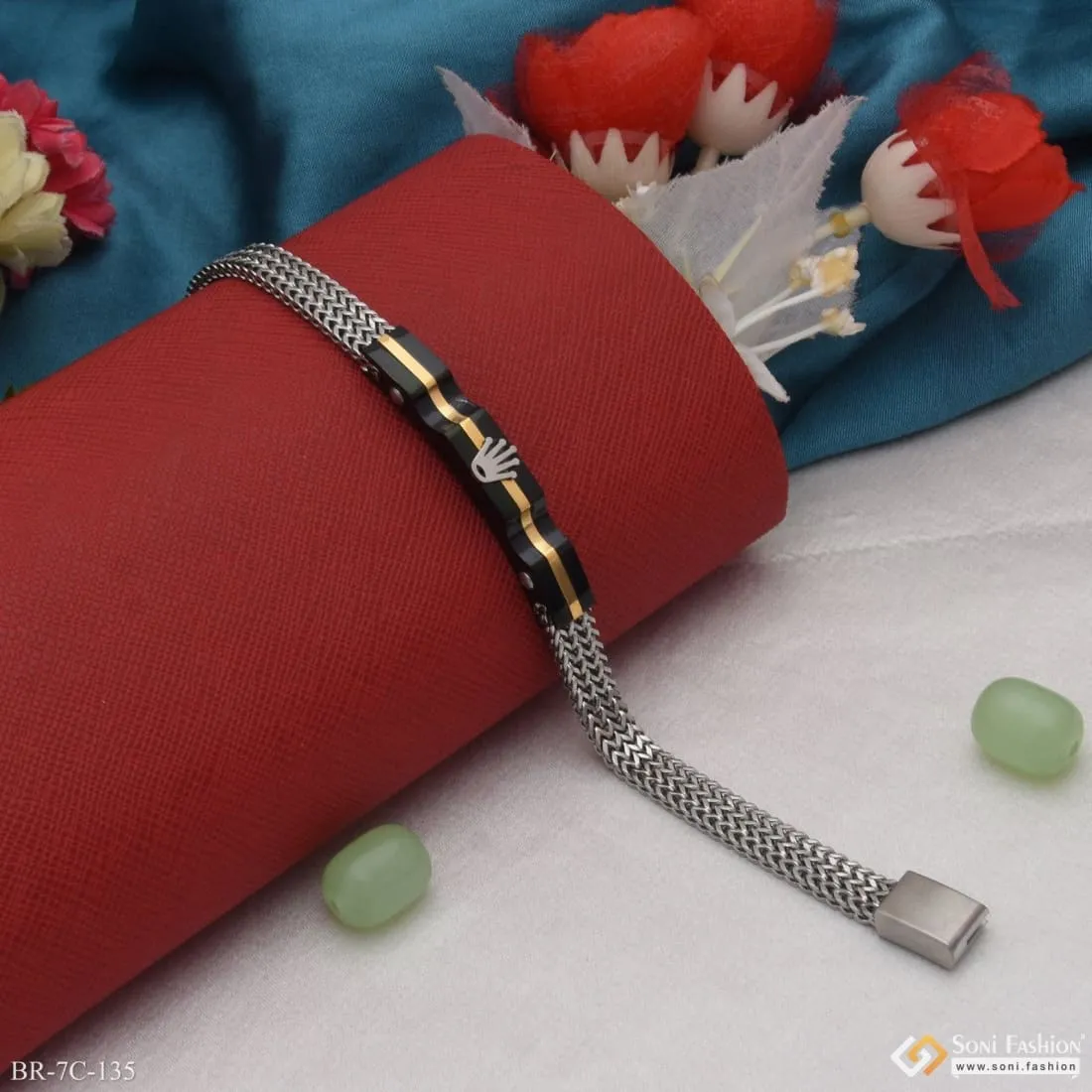 Fancy Design High-Quality Golden Black & Silver Color Bracelet for Men - Style C135