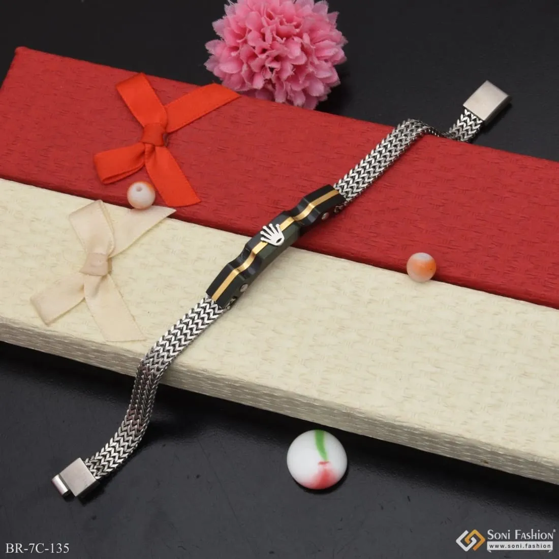 Fancy Design High-Quality Golden Black & Silver Color Bracelet for Men - Style C135