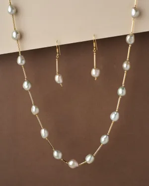 Fancy Grey Pearl Necklace Set