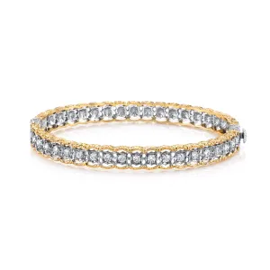 Florentine Style Diamond, Yellow, White Gold Bangle Bracelet, 1.00 Carat Total