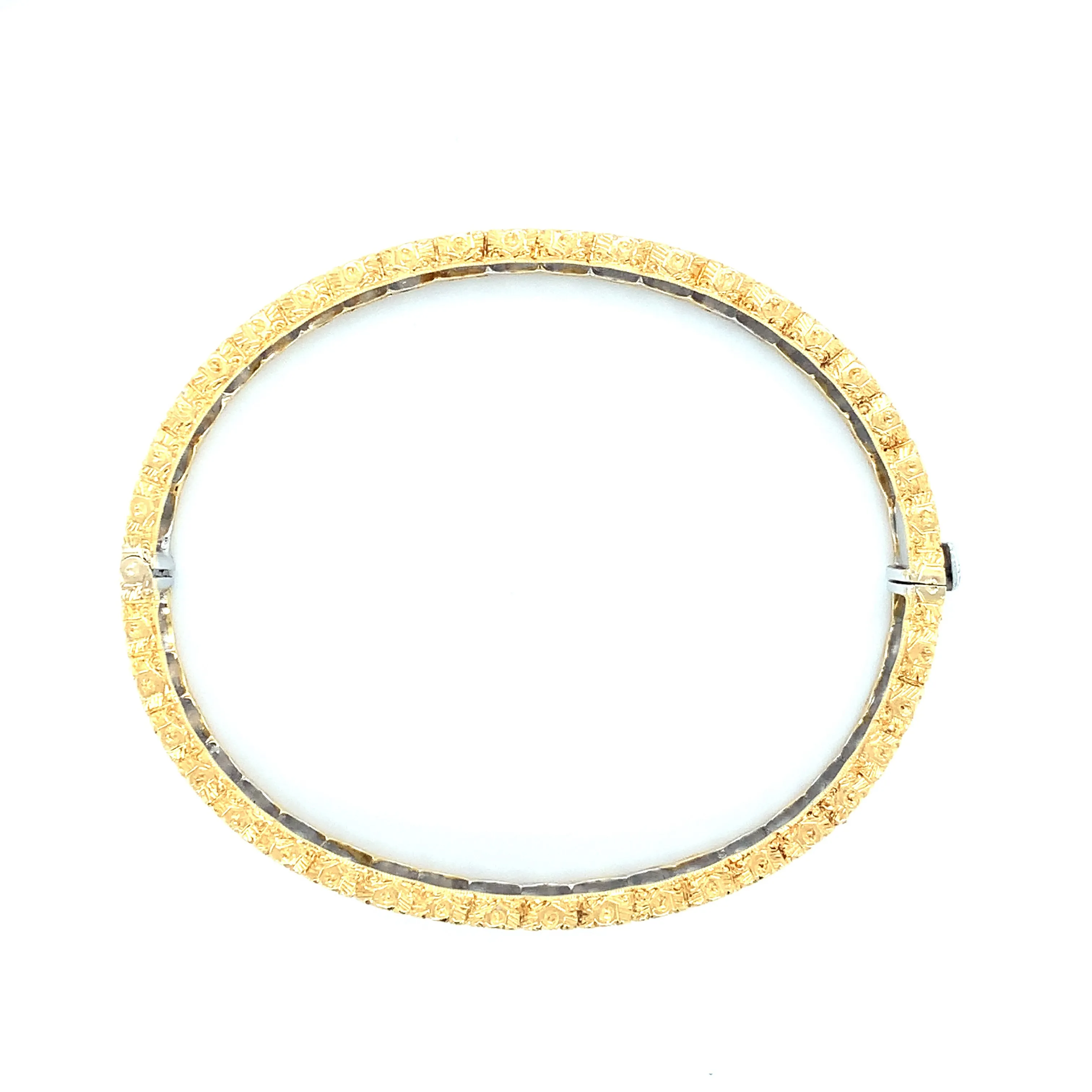 Florentine Style Diamond, Yellow, White Gold Bangle Bracelet, 1.00 Carat Total
