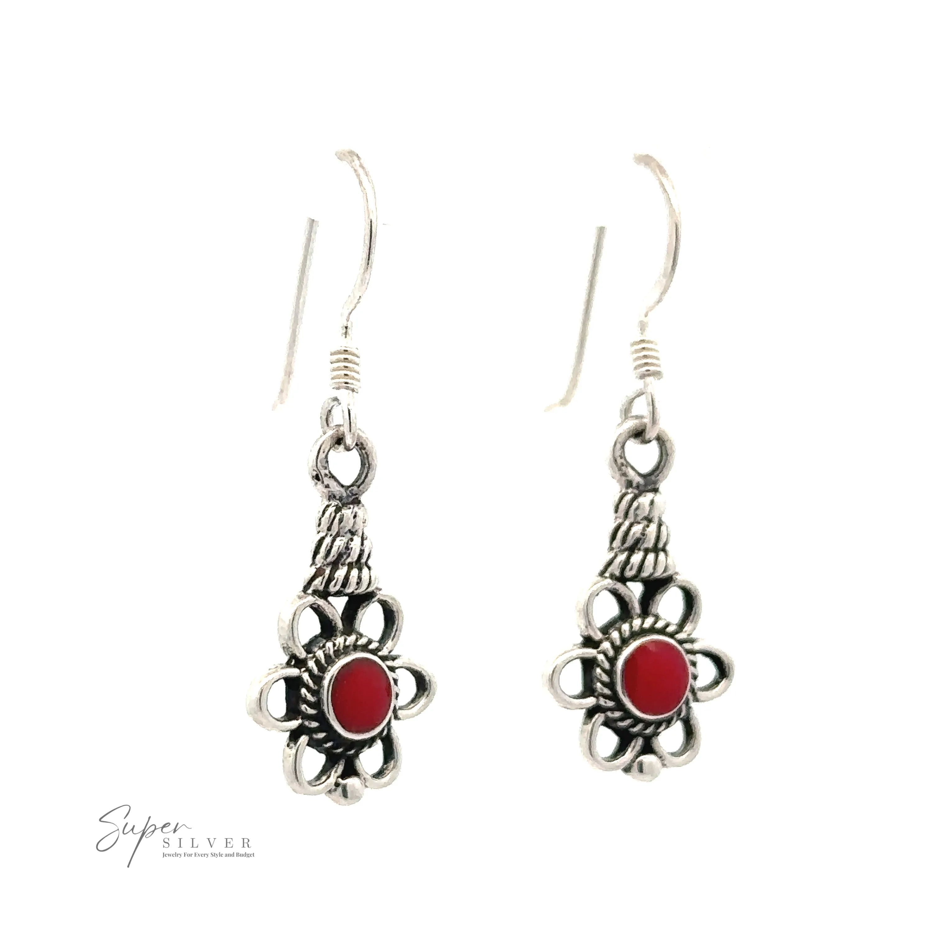 Flower Design Earrings With a Round Stone