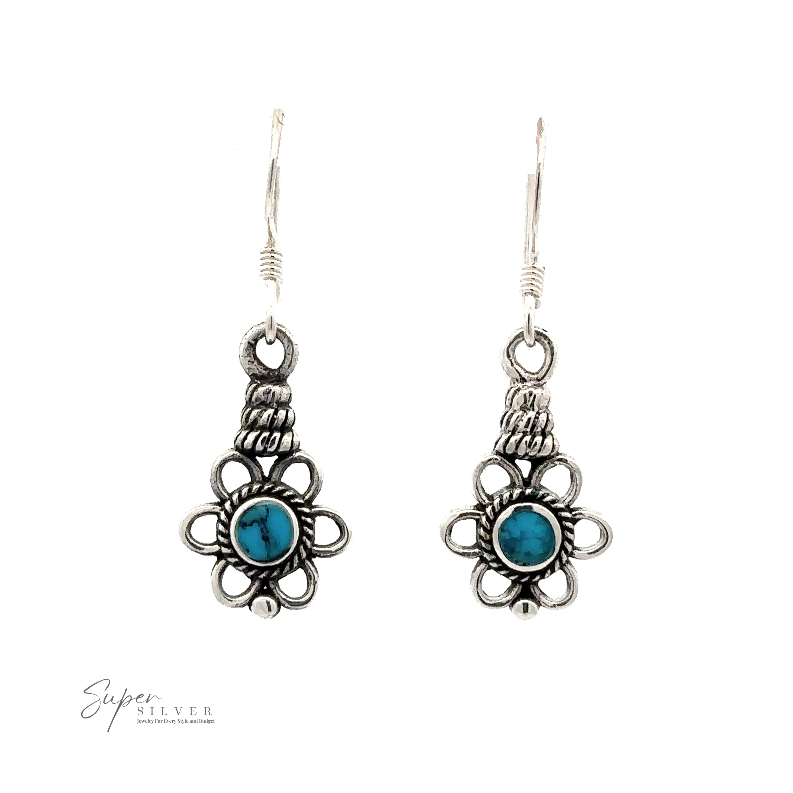 Flower Design Earrings With a Round Stone