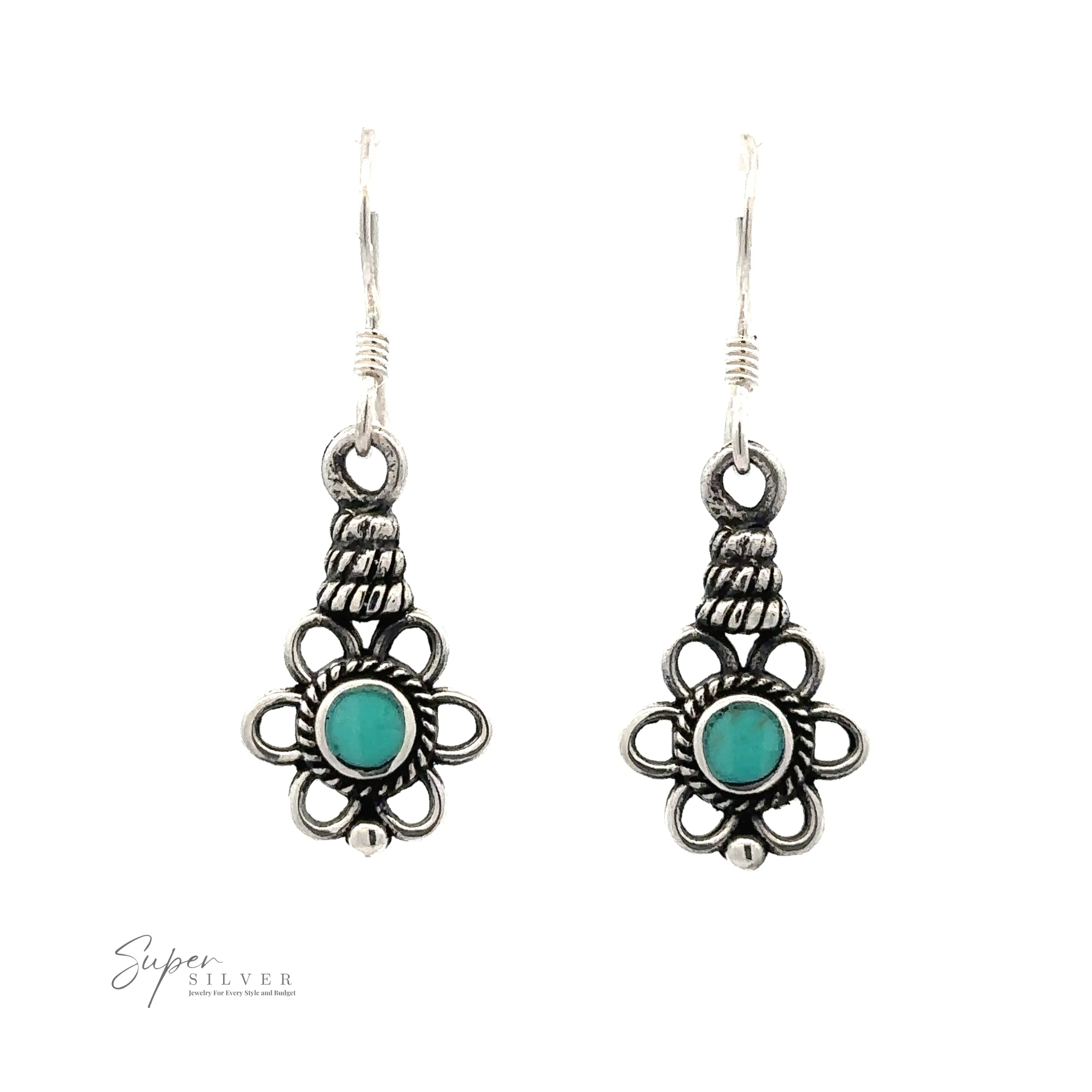 Flower Design Earrings With a Round Stone