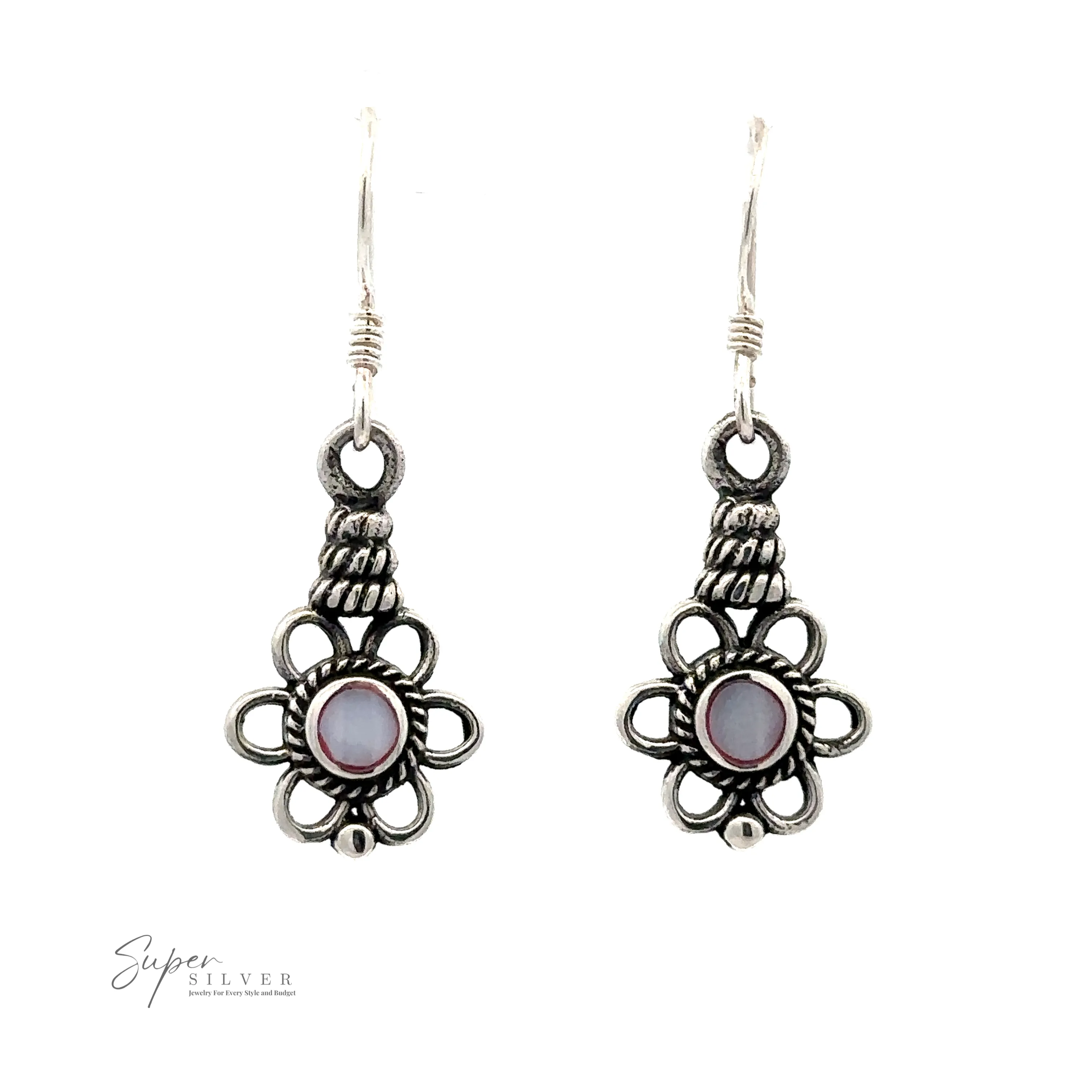 Flower Design Earrings With a Round Stone