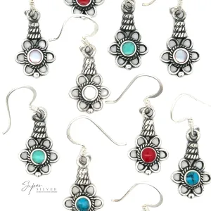 Flower Design Earrings With a Round Stone