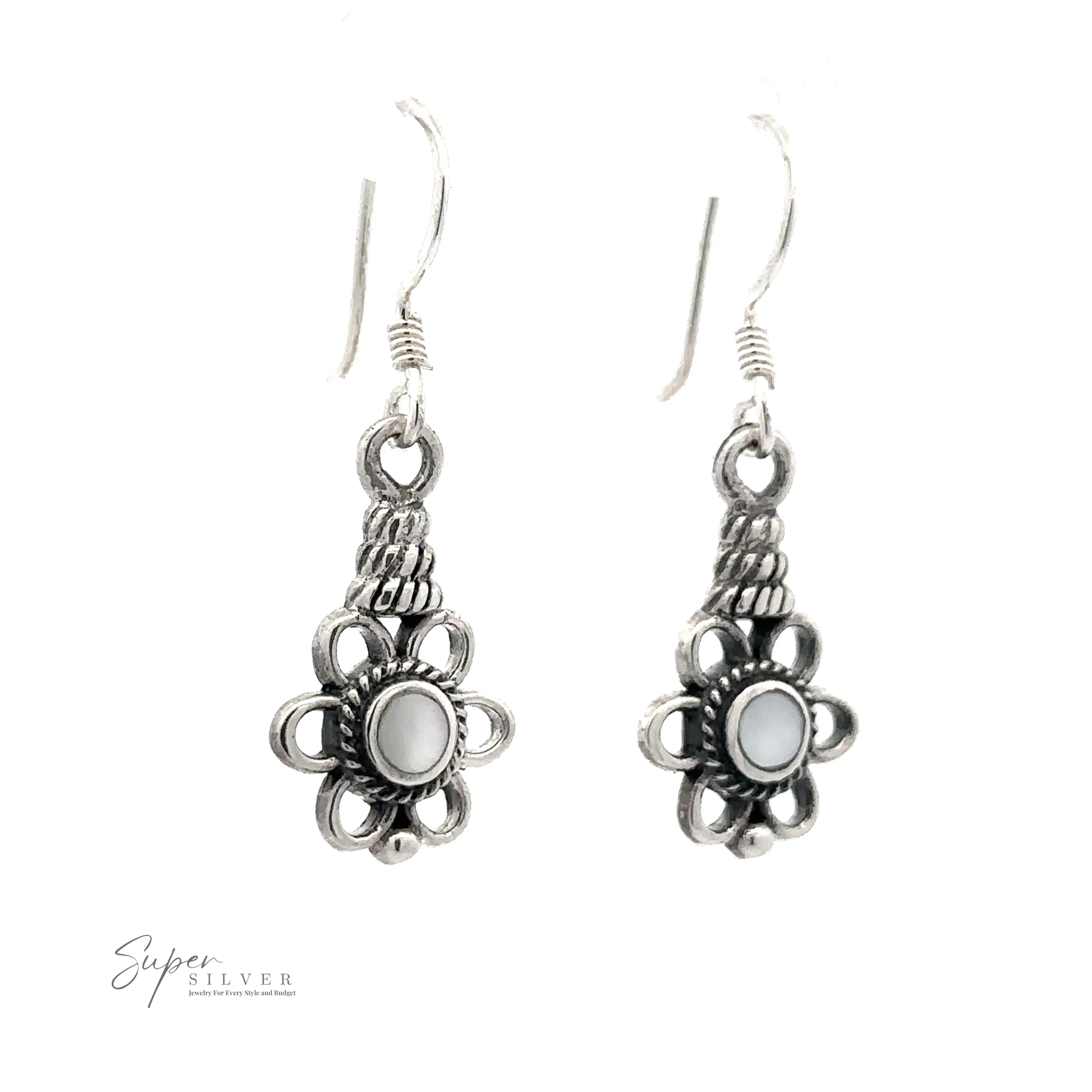 Flower Design Earrings With a Round Stone