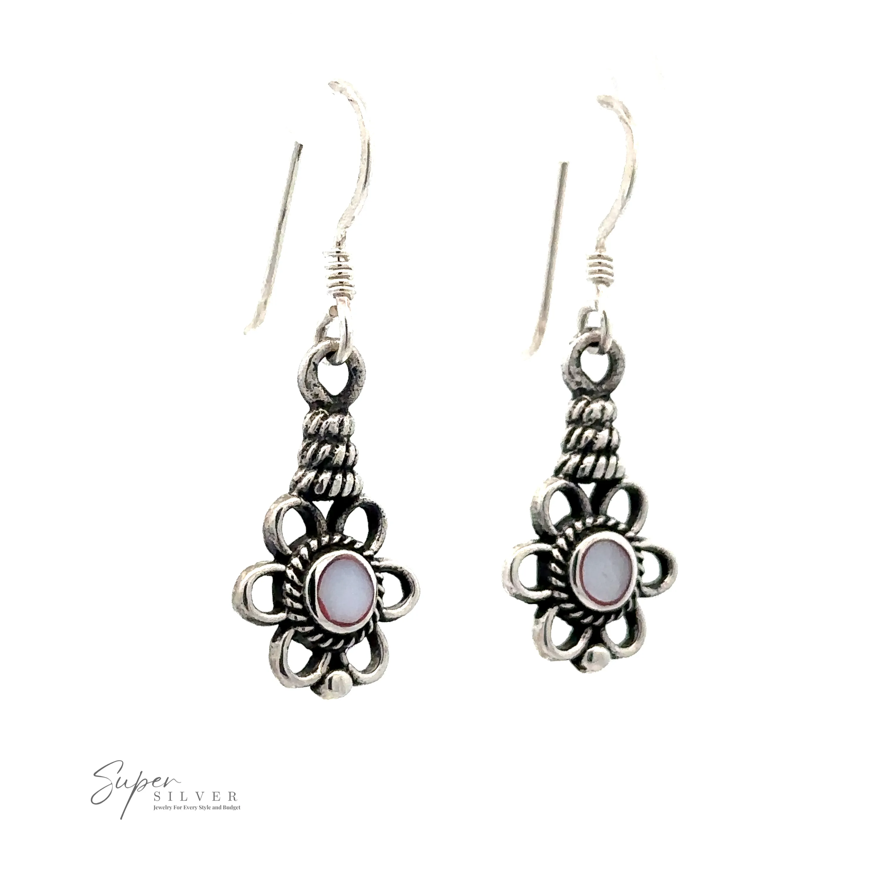 Flower Design Earrings With a Round Stone