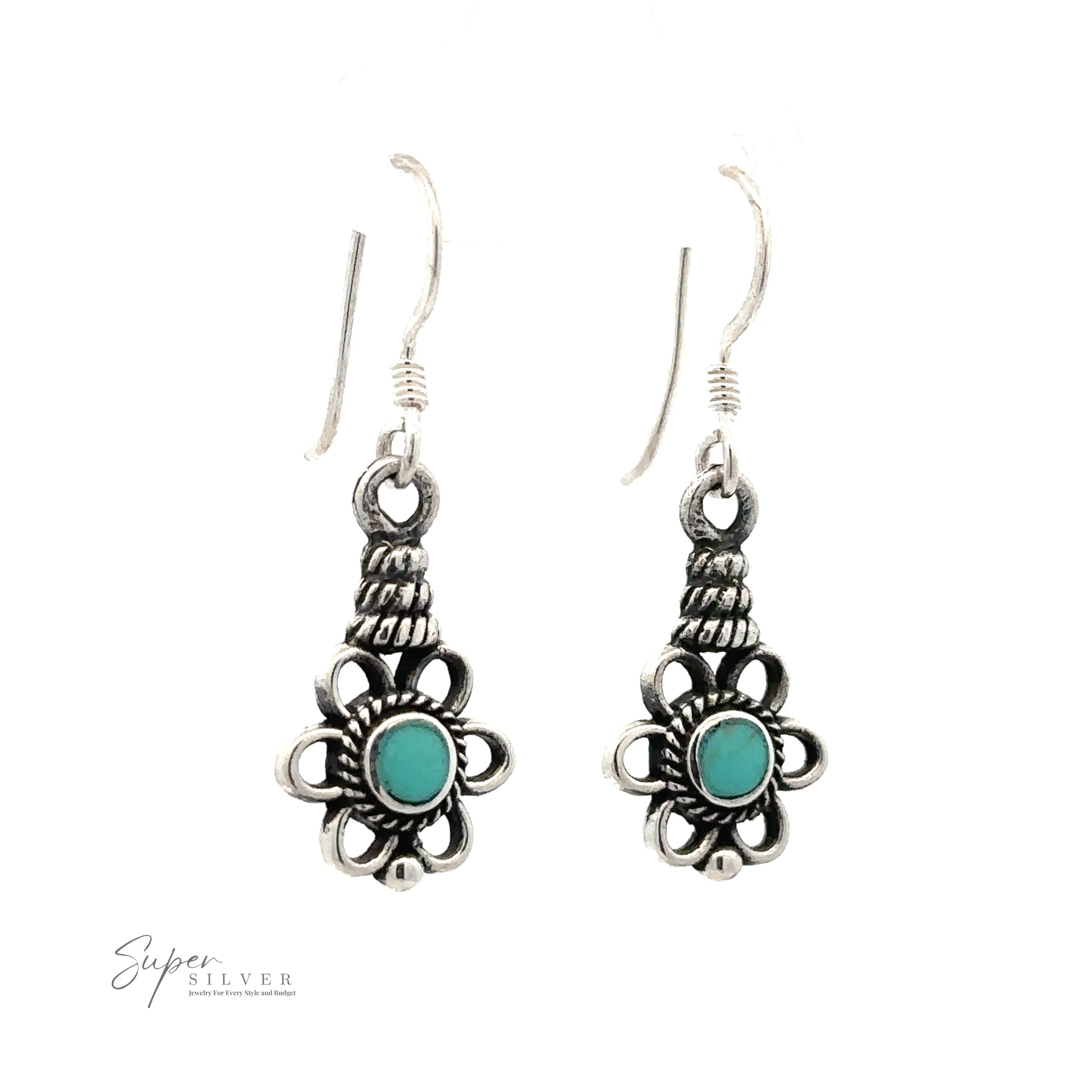 Flower Design Earrings With a Round Stone