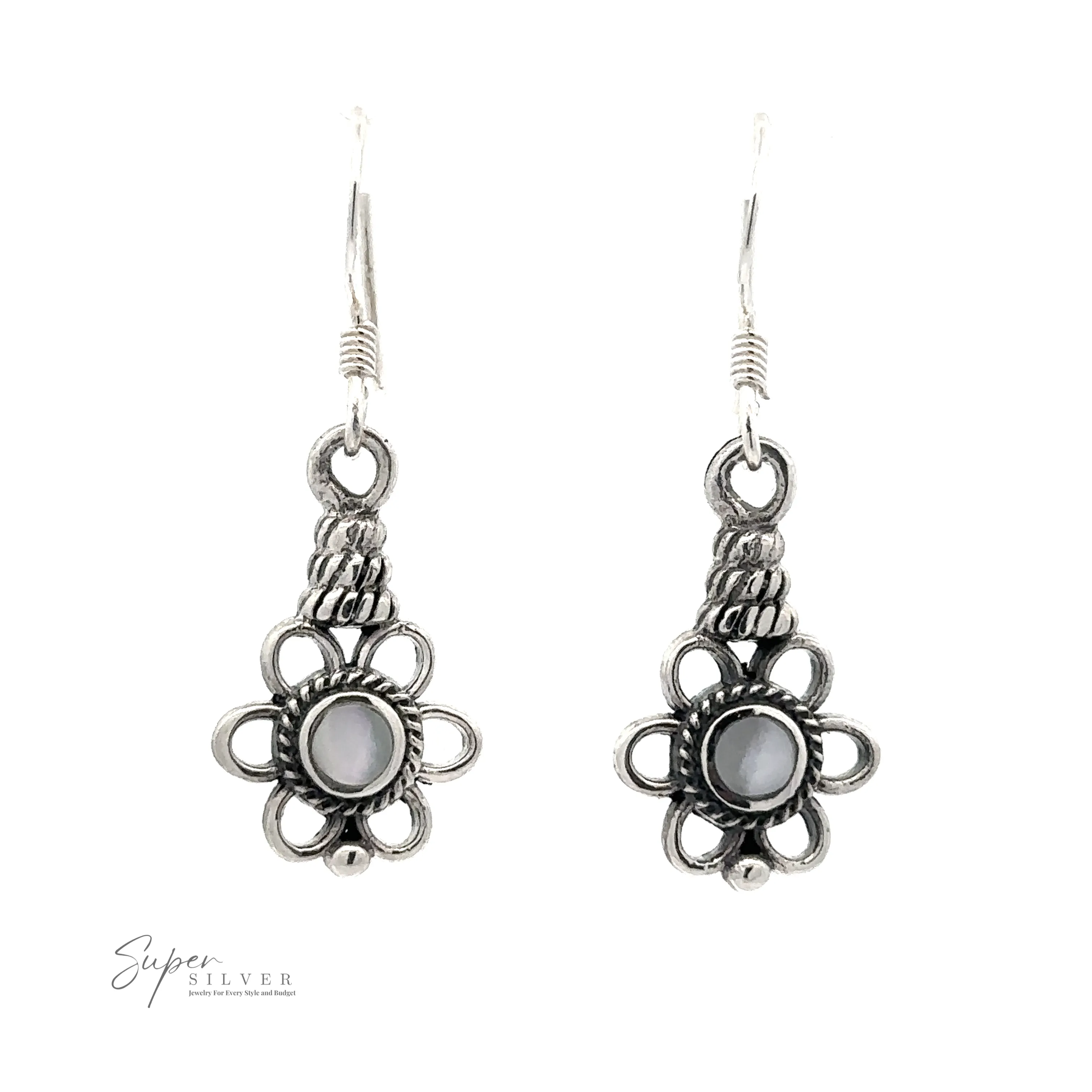 Flower Design Earrings With a Round Stone