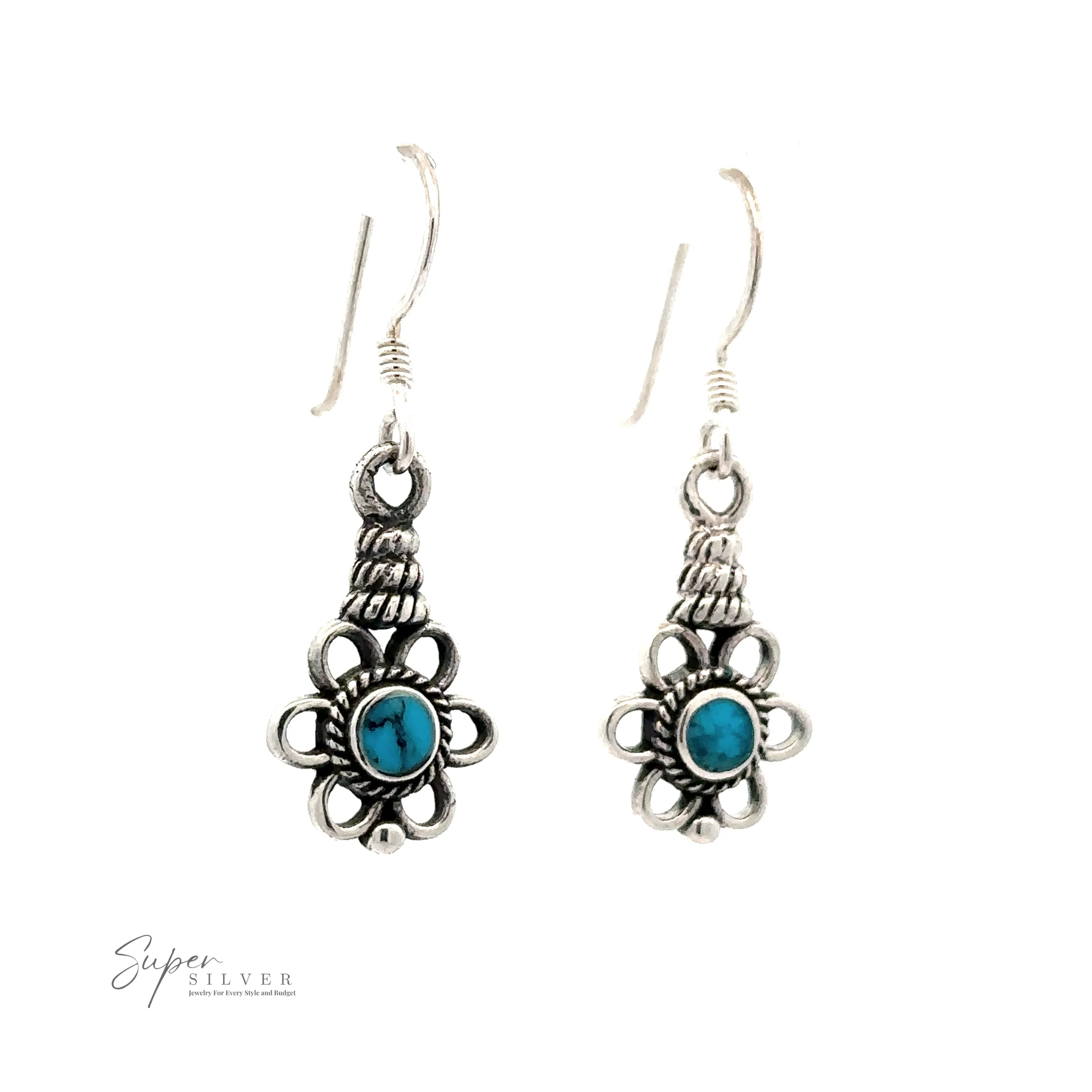 Flower Design Earrings With a Round Stone