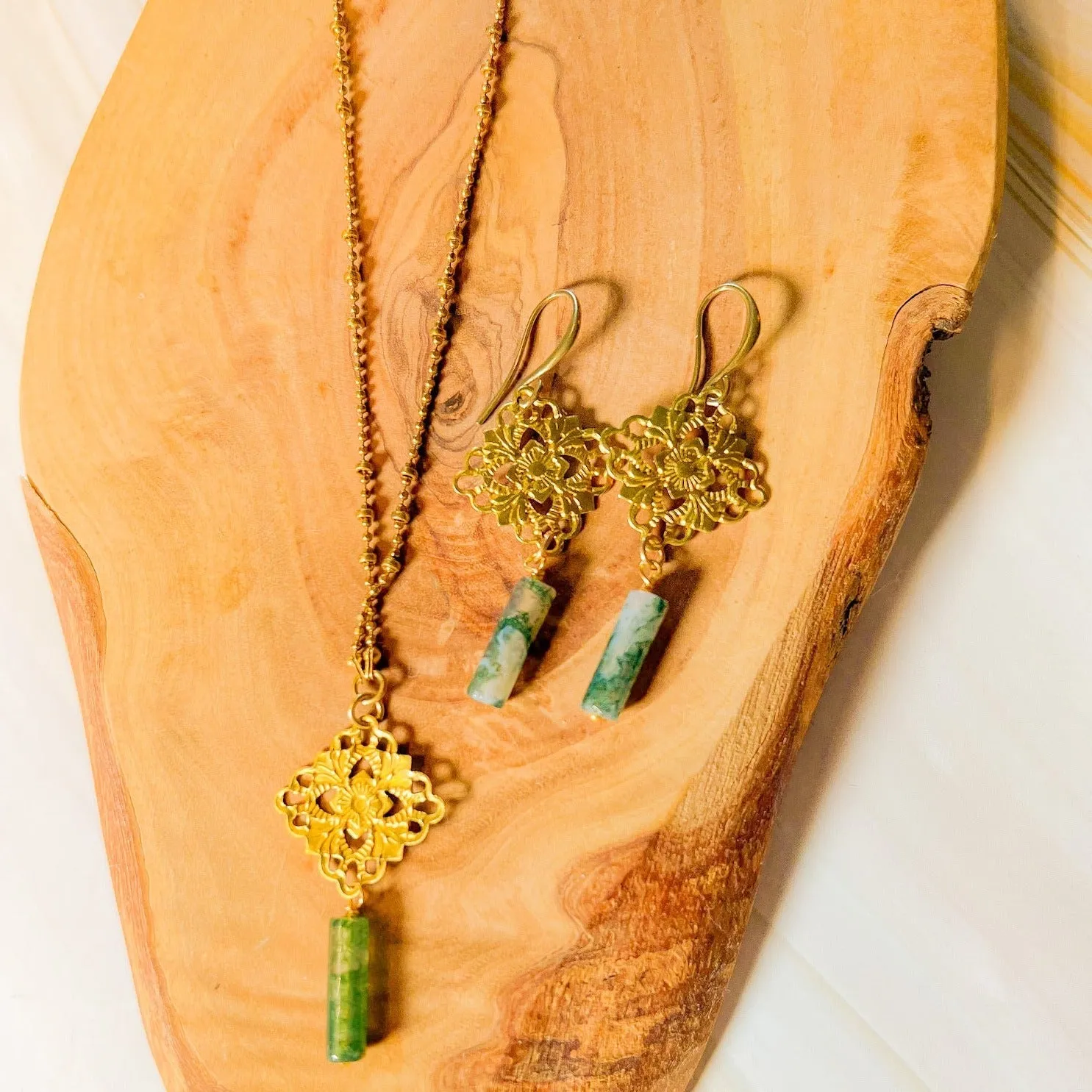 Foresta: Moss Agate Tile Necklacce